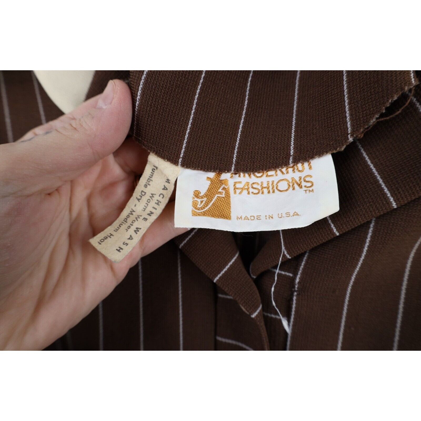 Vintage Vintage 70s Streetwear Pinstriped Bell Bottoms Romper Suit Size L / US 10 / IT 46 - 10 Thumbnail