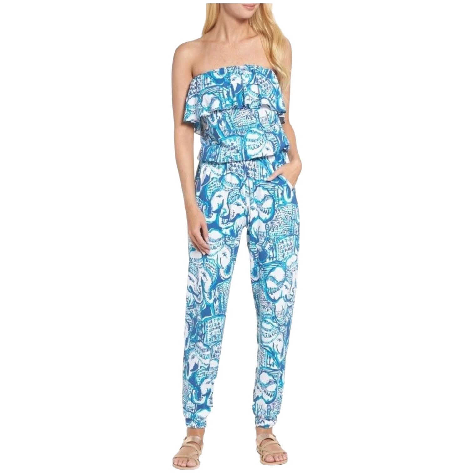 Lilly Pulitzer Lilly Pulitzer Ailsie Keep on Trunkin Romper Jogger Elephant Size 26" / US 2 / IT 38 - 3 Thumbnail