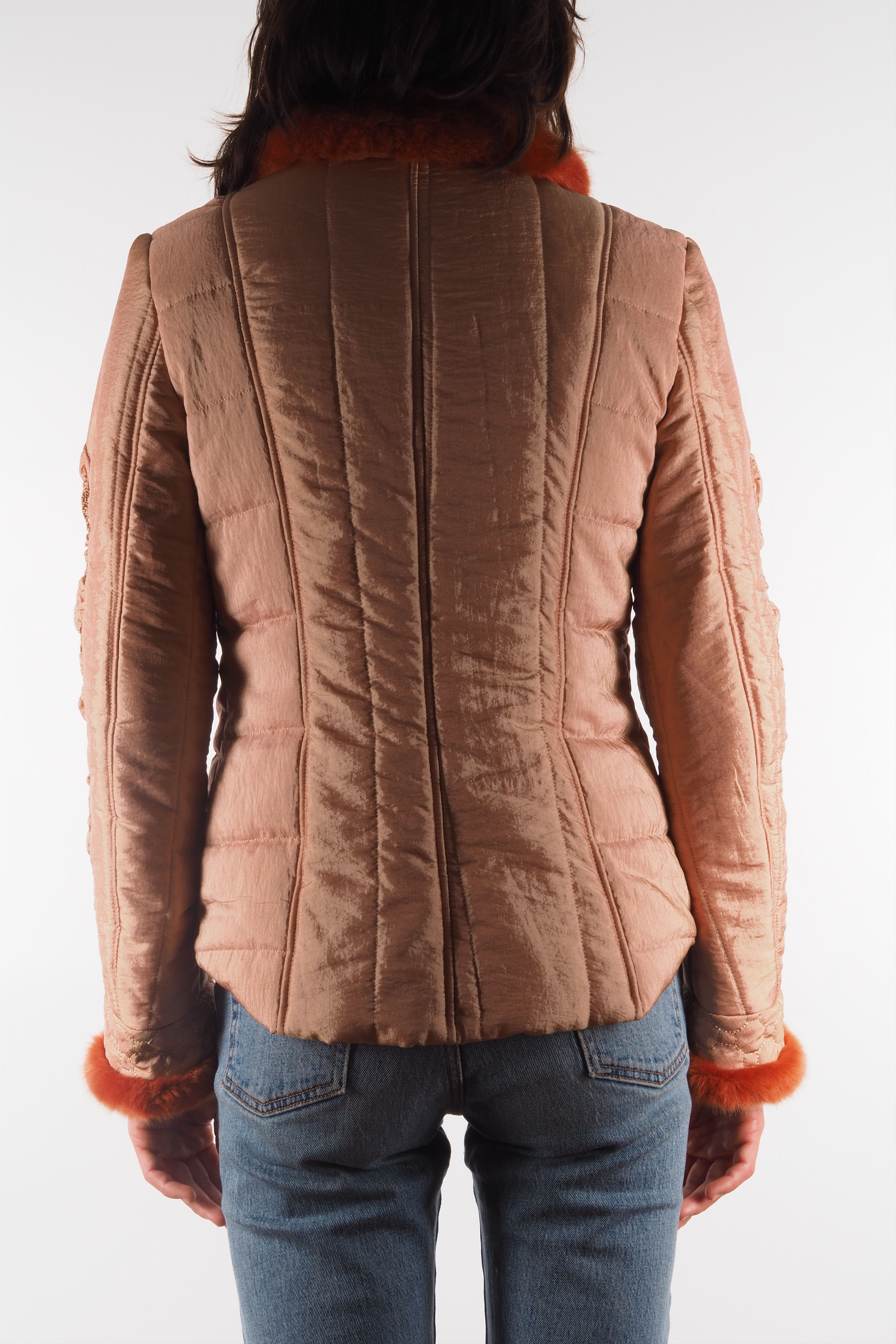 Elisa Cavaletti Elisa Cavaletti Peach Nylon Metal Fur Trims Jacket Size S / US 4 / IT 40 - 3 Thumbnail