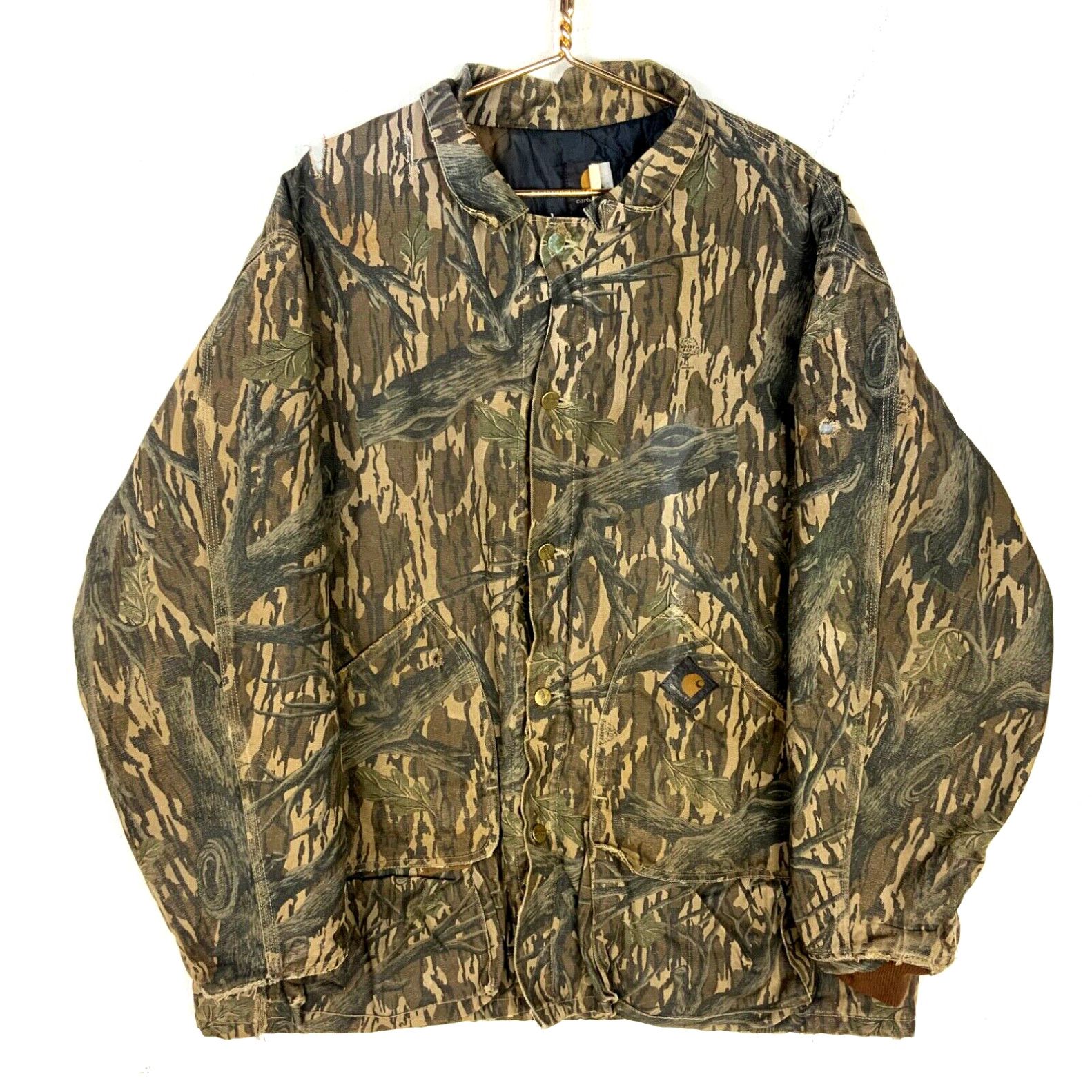 Image of Vintage Carhartt Jacket 2Xl Real Tree Camouflage Workwear Distressed in White, Men's