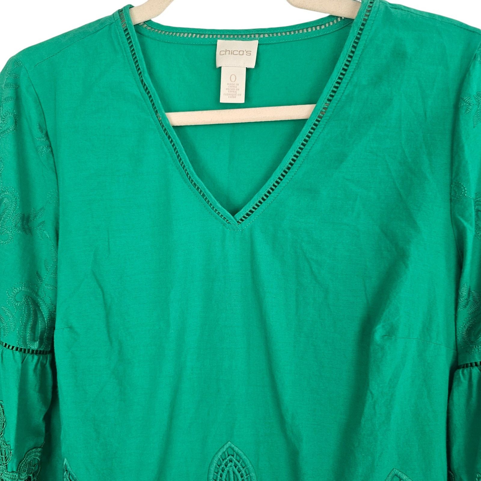 Chicos Chicos Womens Kelly Green Embroidered Tunic 0 Small Coastal Size S / US 4 / IT 40 - 2 Thumbnail