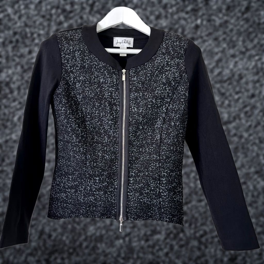 Joseph Ribkoff Joseph Ribkoff Womens Size 6 Zip Front Long Sleeve Jacket Black Colorblock Lightweight Knit Short Jacket Size M / US 6-8 / IT 42-44 - 1 Thumbnail
