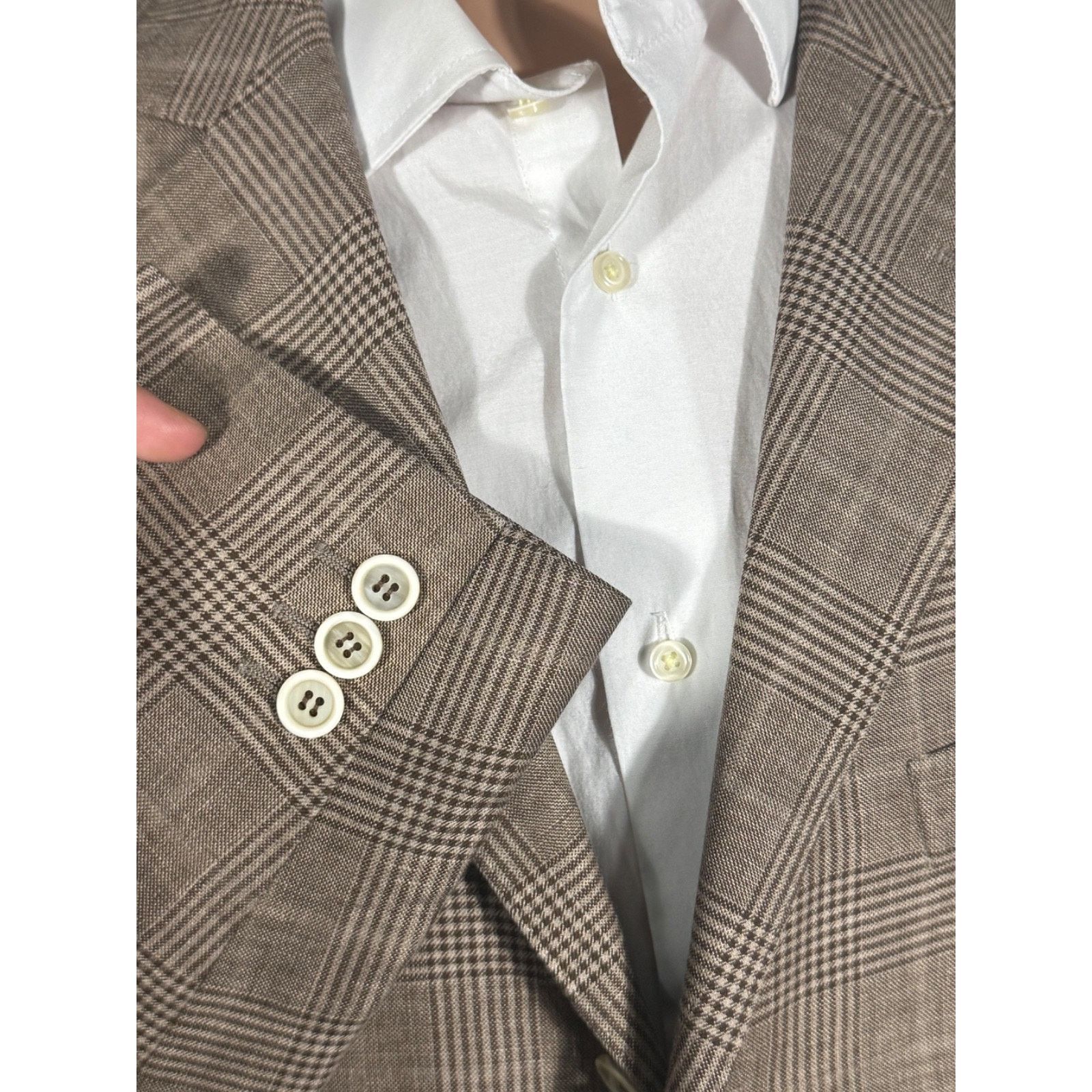 Brunello Cucinelli Brunello Cucinelli Brown Houndstooth Prince Wales Blazer 44R Size 44R - 6 Thumbnail