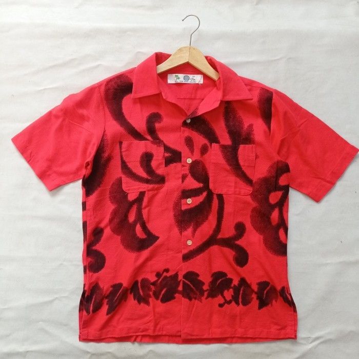 image of Look Ginza Japan Open Collar Fullprint Heavy Weight Shirt in Red, Men's (Size Large)