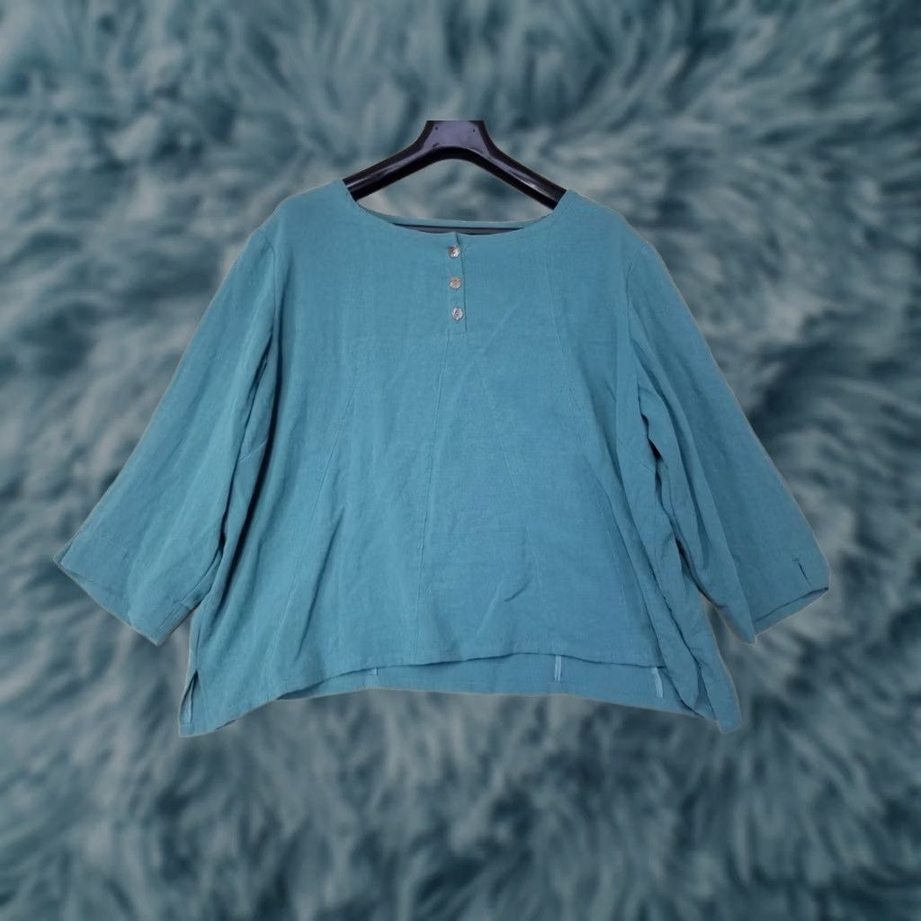Vintage Fridaze Blouse 1X Linen Tunic Women’s 3/4 Sleeve Green Tropical Beach Bohemian Classic Shirt Size XL / US 12-14 / IT 48-50 - 1 Thumbnail