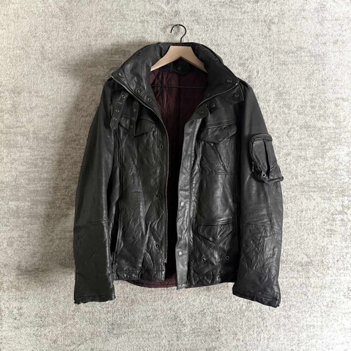 Yohji Yamamoto AW08 Kyoji Maruyama Jersey Cowhide Leather Military Jacket Size US M / EU 48-50 / 2 - 1 Thumbnail