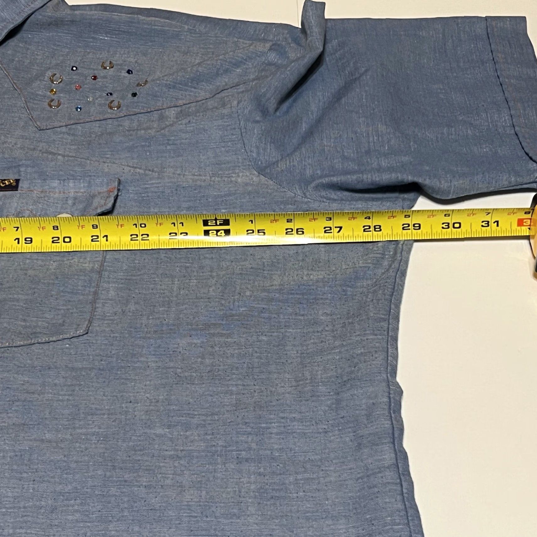 J Brand VINTAGE DEE CEE BRAND Western Shirt Cowboy Pearl Snap Blue Chambray 3XL Mens Shrt Sleeves Short Collared Snap Buttons Size US XXL / EU 58 / 5 - 6 Thumbnail