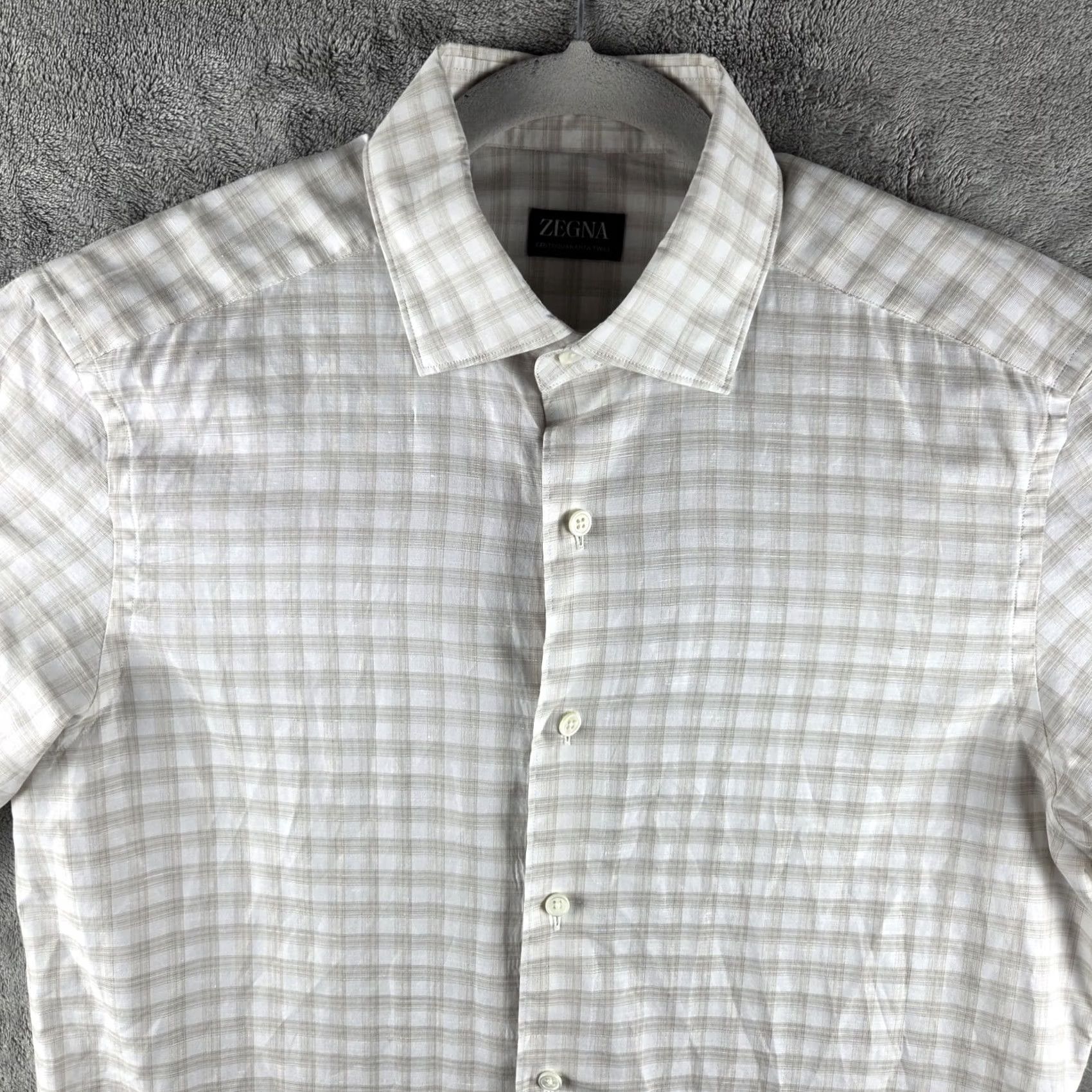 Z Zegna Zegna Shirt Mens Medium Blue Plaid Centoquaranta Twill Linen Blend Button Down Size US M / EU 48-50 / 2 - 6 Thumbnail