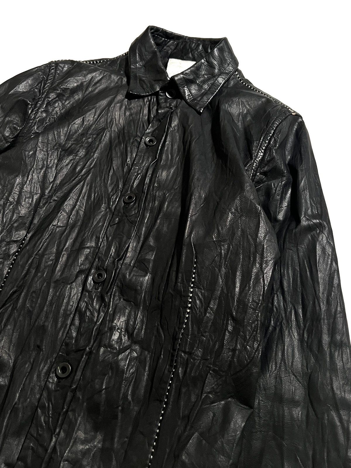 Japanese Brand ONE GRAVITY Black Goatskin Shirt Jacket White Stitching Size US S / EU 44-46 / 1 - 4 Thumbnail
