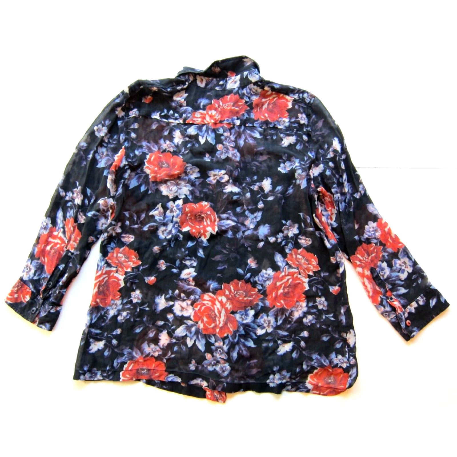 Vintage VINTAGE Wilfred 100% Silk Black Orange Purple Floral Button-Up Long Sleeve Blouse Large Size L / US 10 / IT 46 - 2 Thumbnail