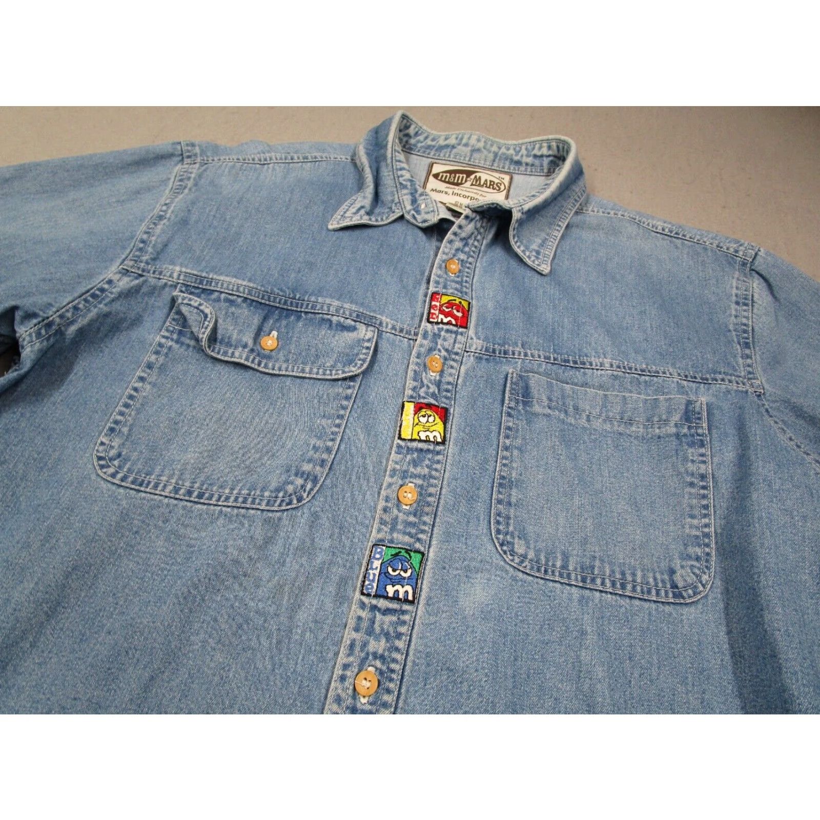 Vintage VINTAGE M&M's Blue Denim Long Sleeve Button Up Shirt Mens Large 90s Cotton Size US L / EU 52-54 / 3 - 2 Thumbnail