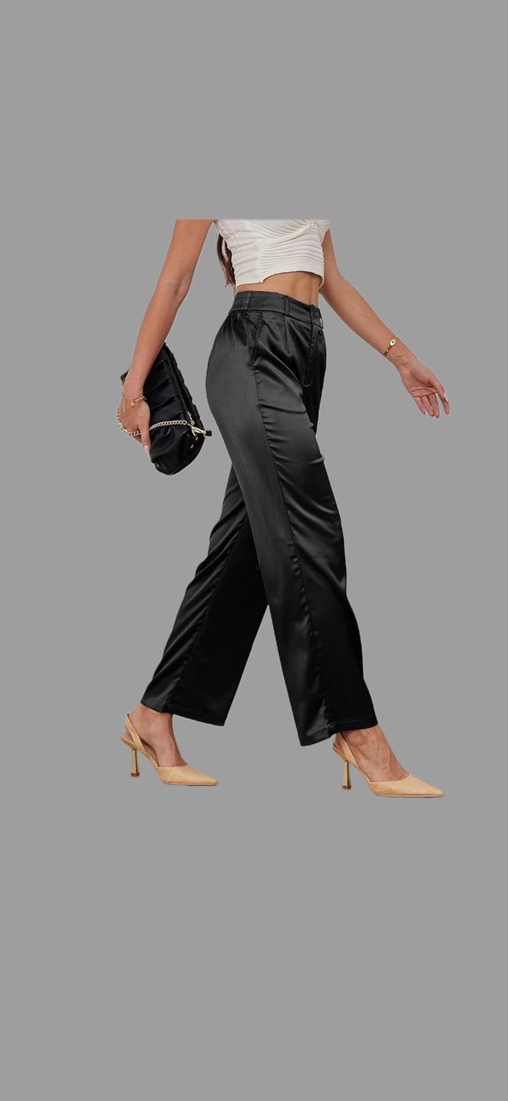 Other Women's Black Satin Wide Leg Dress Party Casual Pants Size 32" / US 10 / IT 46 - 3 Thumbnail