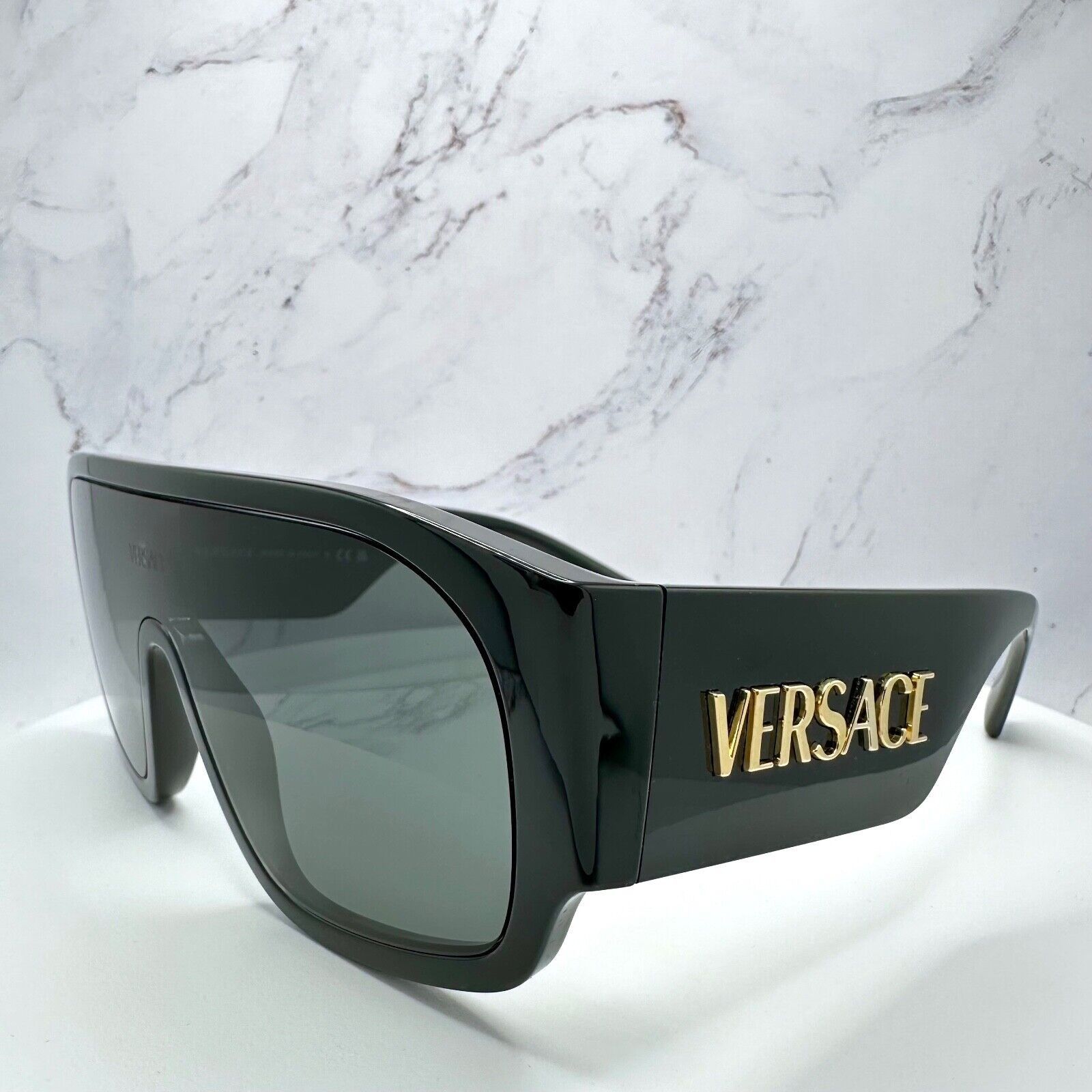 Versace New VERSACE Sunglasses Black Aviator Wrap Shield Runway Gold Size ONE SIZE - 5 Thumbnail