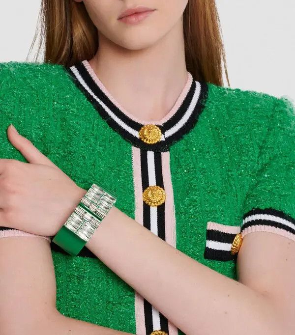 Balmain o1s1wg111225 Size:OS/Rhinestone Cuff Bracelet in Green Size ONE SIZE - 4 Thumbnail