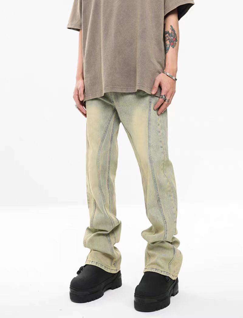 Japanese Brand × Jean Loose-fitting wide-leg washed jeans in yellow clay color Size US 32 / EU 48 - 4 Thumbnail