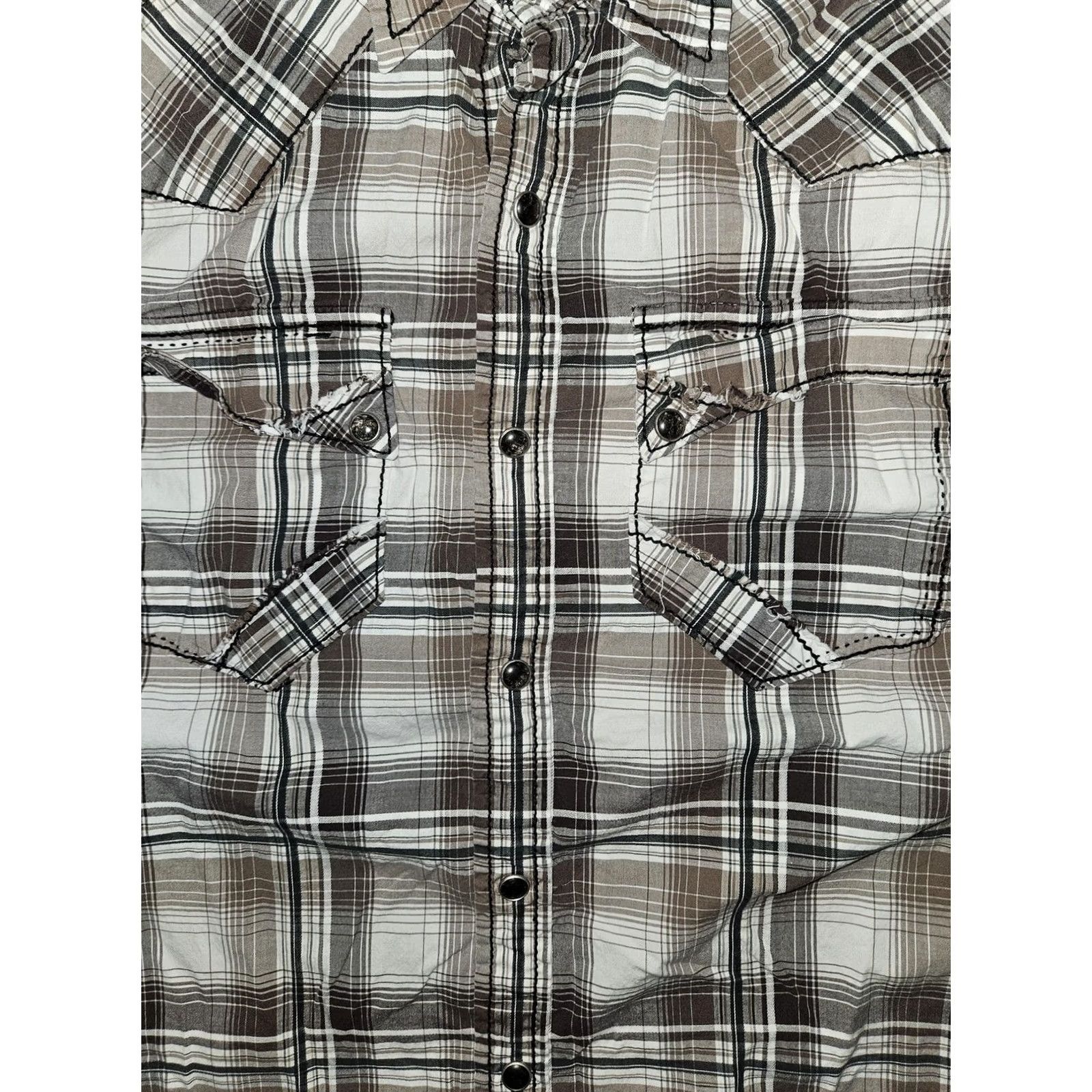 BKE BKE Shirt Mens Medium Brown Plaid Slim Fit Stretch Western Snap Short Sleeve Size US M / EU 48-50 / 2 - 5 Thumbnail