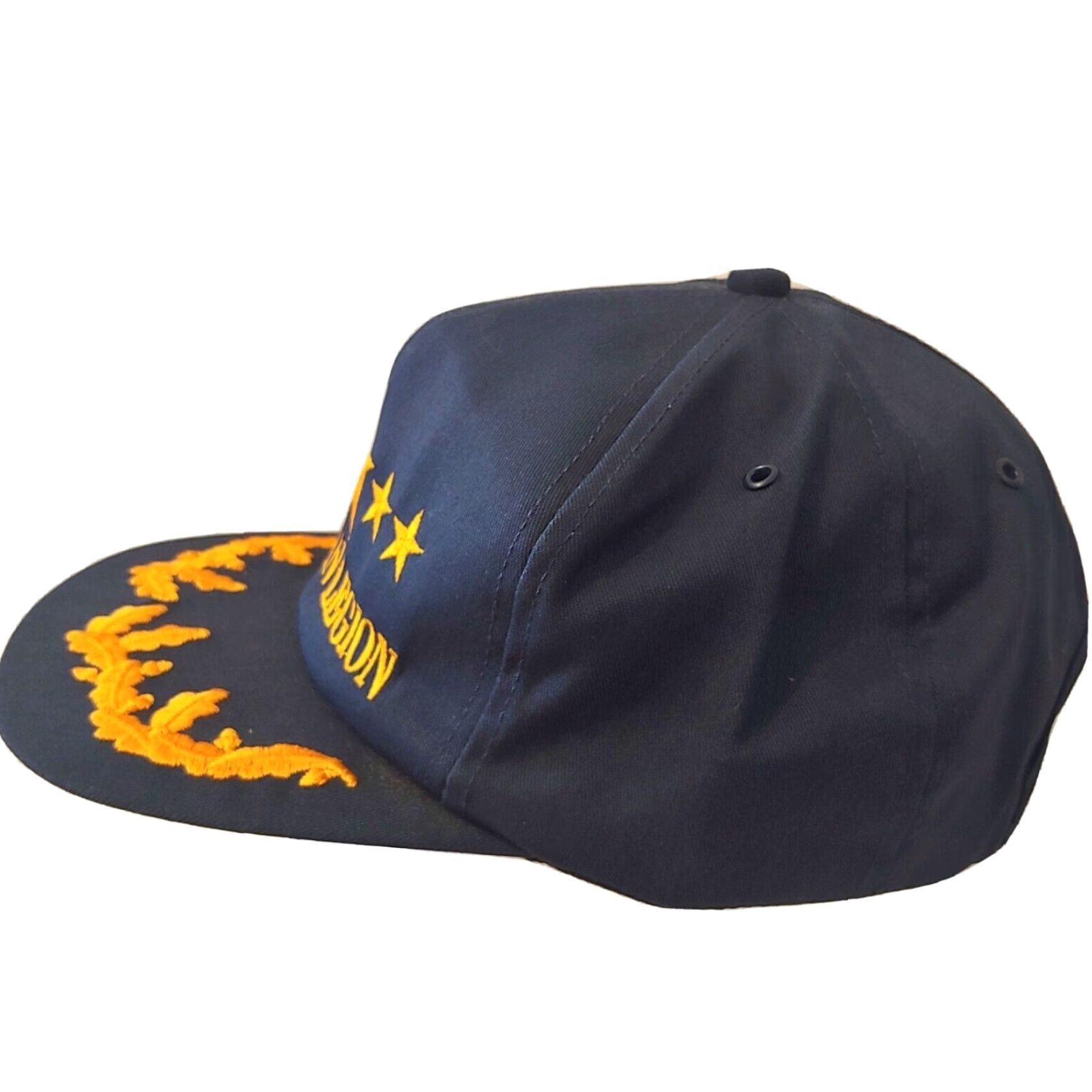 Vintage VINTAGE American Legion Hat Adult Navy Blue Gold Star Snap Back Flat Brim Veteran Size ONE SIZE - 6 Thumbnail