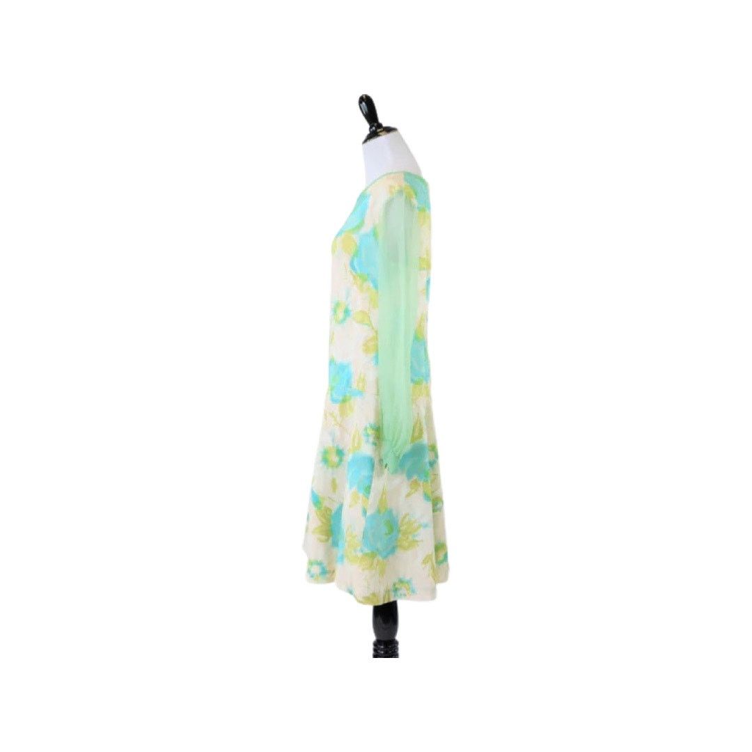 Vintage Vintage 1960s Pastel Floral Printed Drop Waist Dress Large Size L / US 10 / IT 46 - 2 Thumbnail