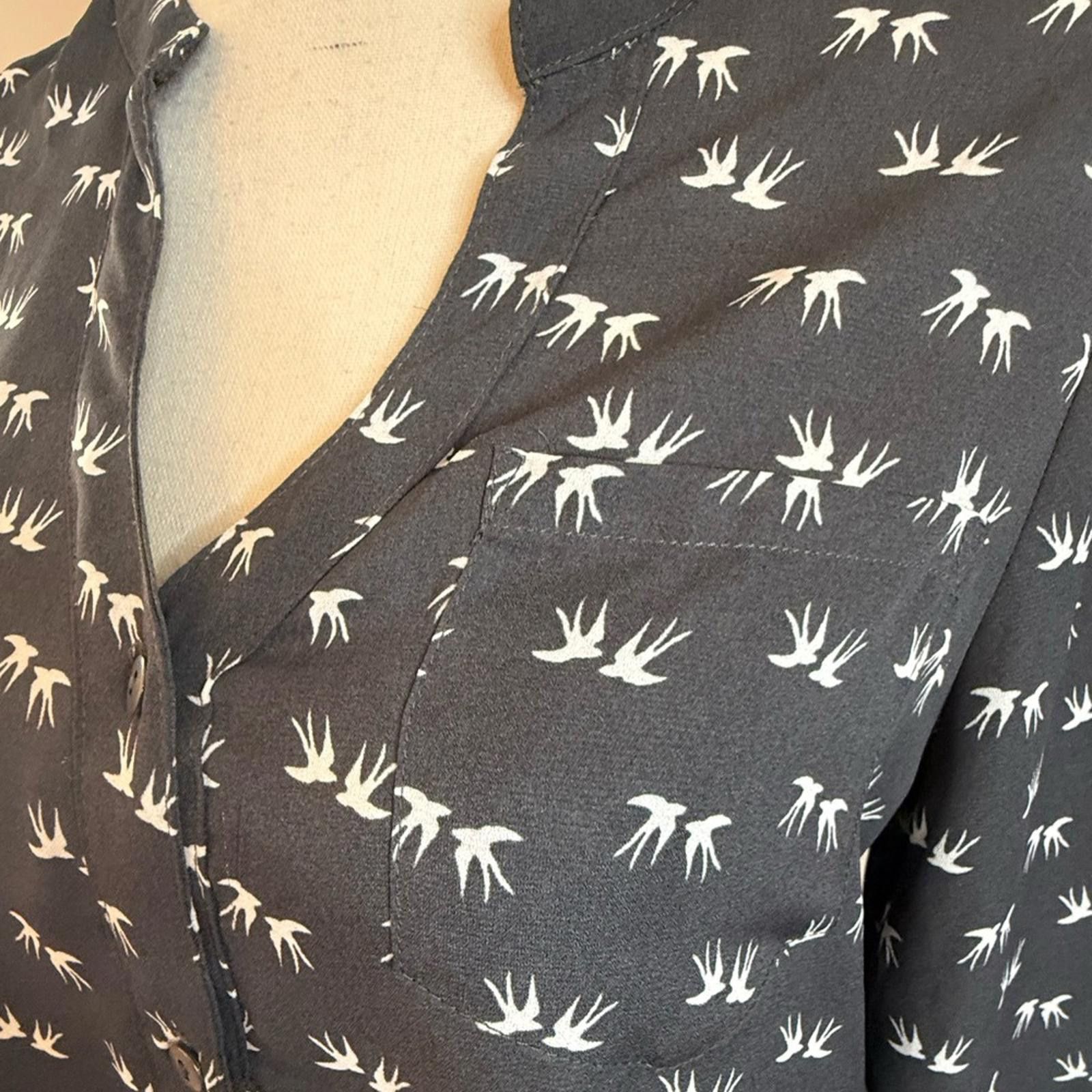 Bonobos Bongo boho charcoal gray tunic top white bird pattern SZ M Size M / US 6-8 / IT 42-44 - 6 Thumbnail