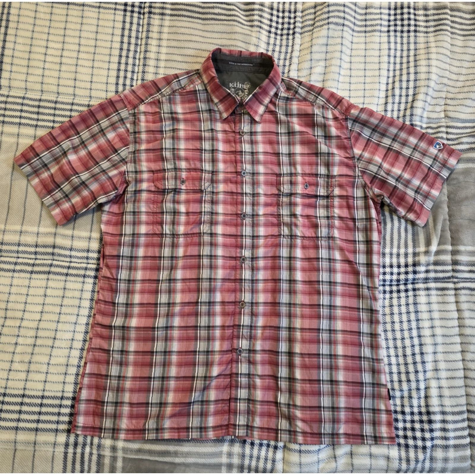 Vintage Kuhl Eluxur Short Sleeve Button Up Shirt Red Plaid Outdoors Hiking Men's XL Shirt Size US XL / EU 56 / 4 - 2 Thumbnail