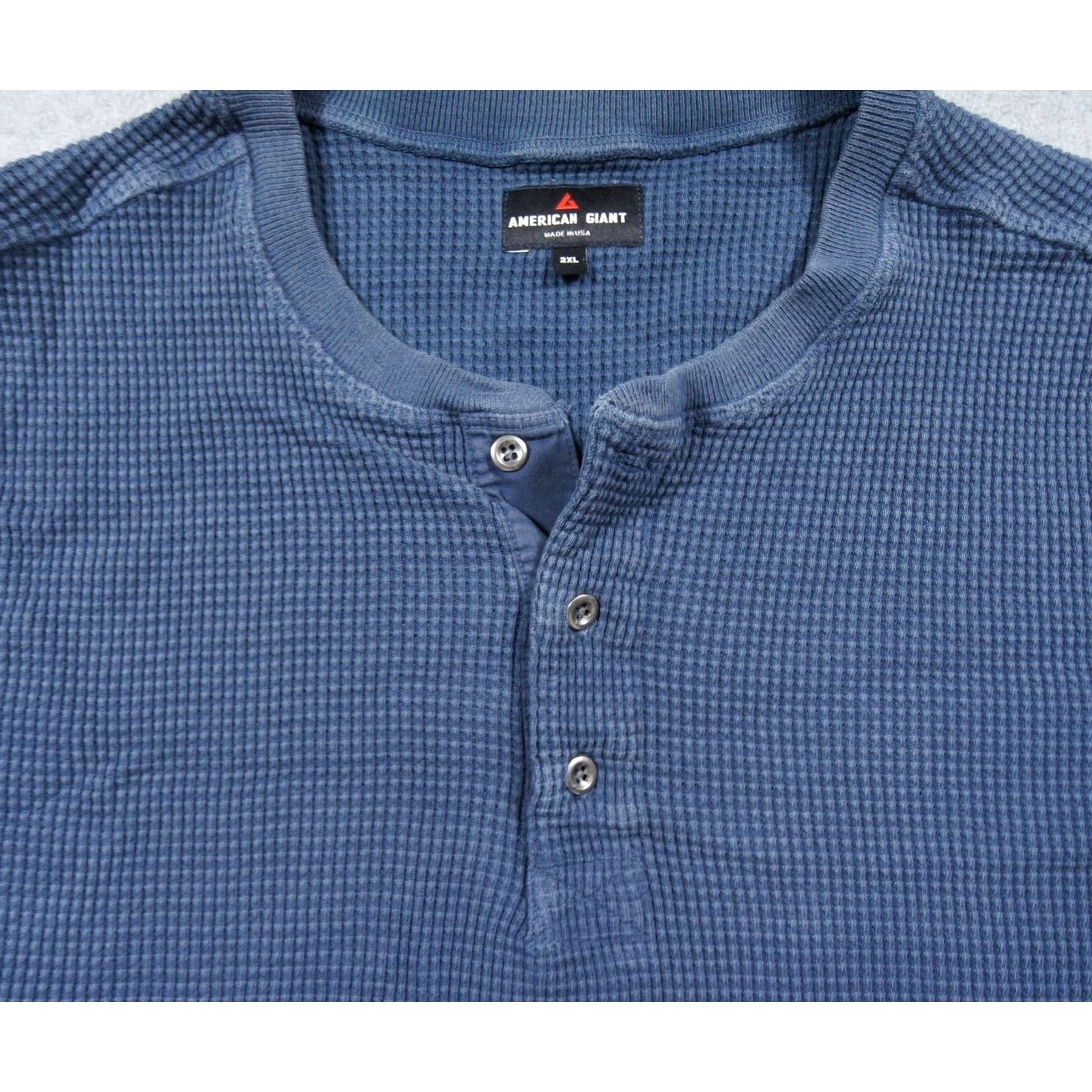 Vintage American Giant Shirt Mens 2XL Blue Henley Long Sleeve Waffle Knit Cotton Size US XXL / EU 58 / 5 - 2 Thumbnail