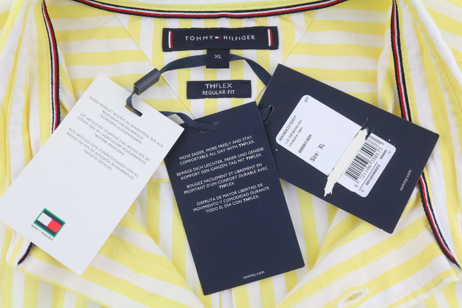 Tommy Hilfiger THFLEX POPLIN BOLD XL Yellow Striped 87687 Size US XL / EU 56 / 4 - 9 Thumbnail