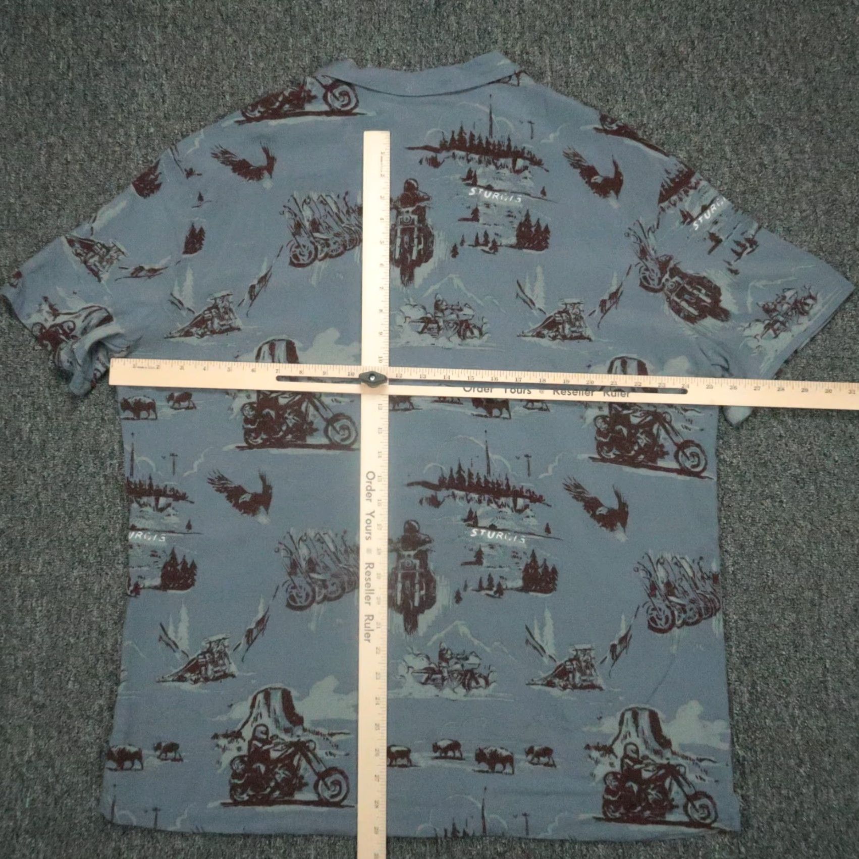 Harley Davidson VINTAGE Harley-Davidson Shirt Men XL Blue Short Sleeve Button-Up Collared 50 in Rayon 70s 80s Sturgis Motorcycle Mens Size US XL / EU 56 / 4 - 7 Thumbnail