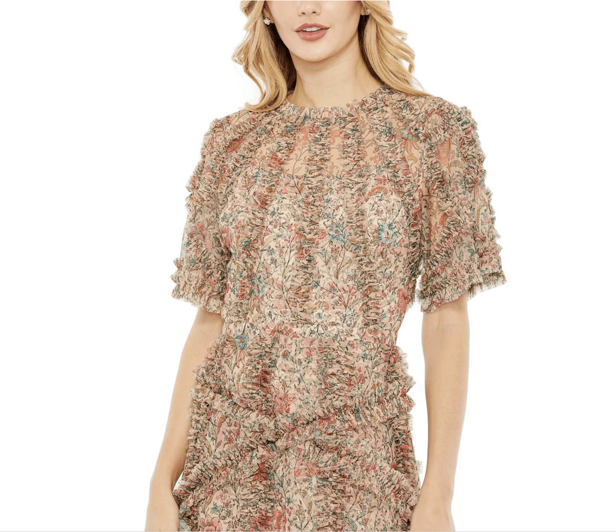 Mac Duggal Women's Floral Flutter Sleeve Mesh Print Dress Size M / US 6-8 / IT 42-44 - 2 Thumbnail