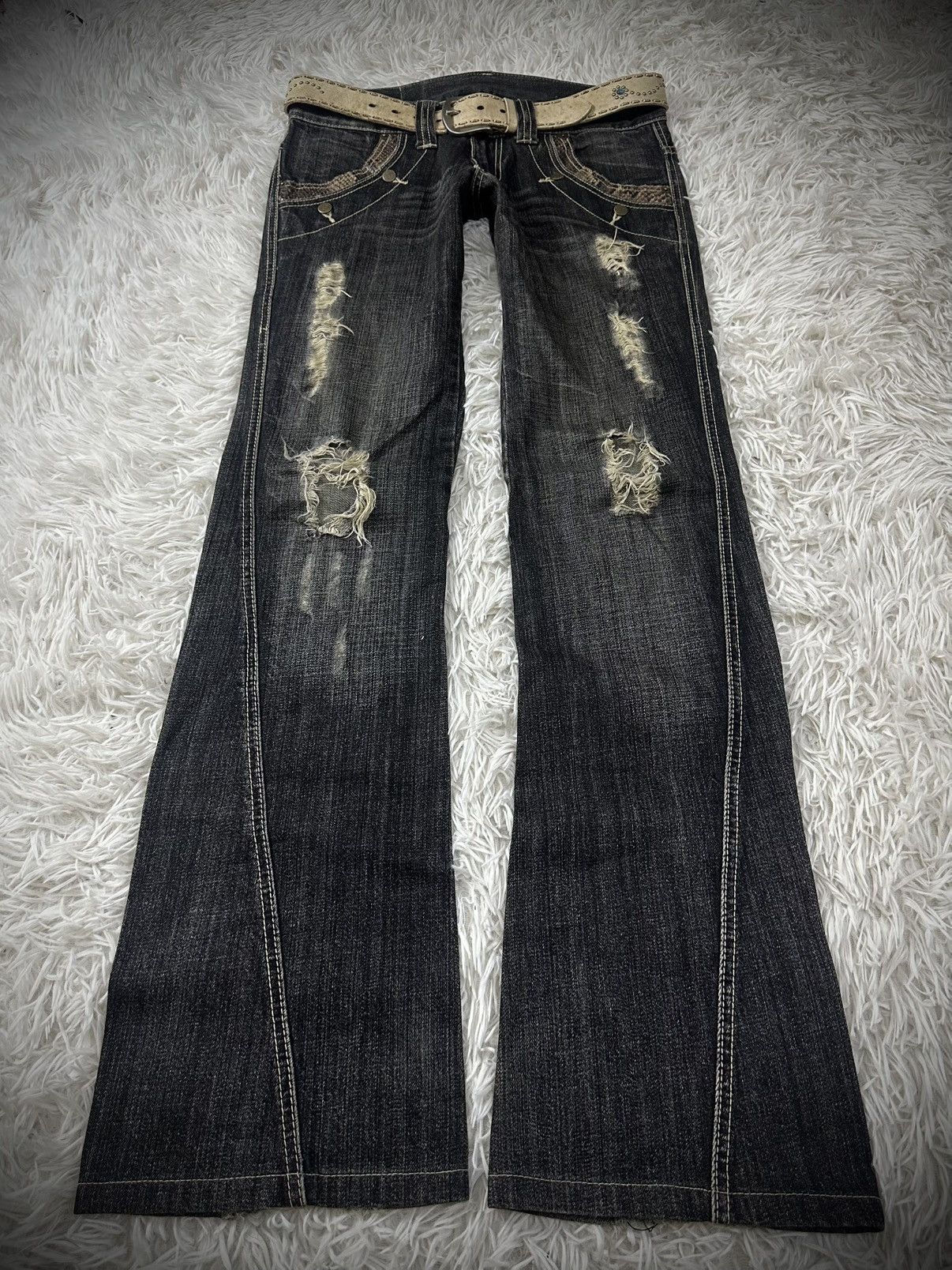 Tornado Mart Rare 2000s Japanese Tornado Mart Snakeskin Flared Denim Size US 32 / EU 48 - 1 Thumbnail
