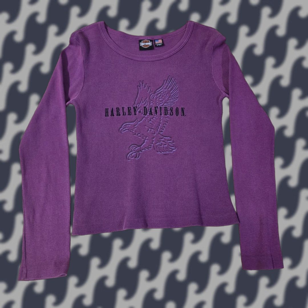 Harley Davidson VINTAGE Harley-Davidson Shirt Womens Small Purple Long Sleeve Eagle Thermal Made USA Tucson Size S / US 4 / IT 40 - 1 Thumbnail