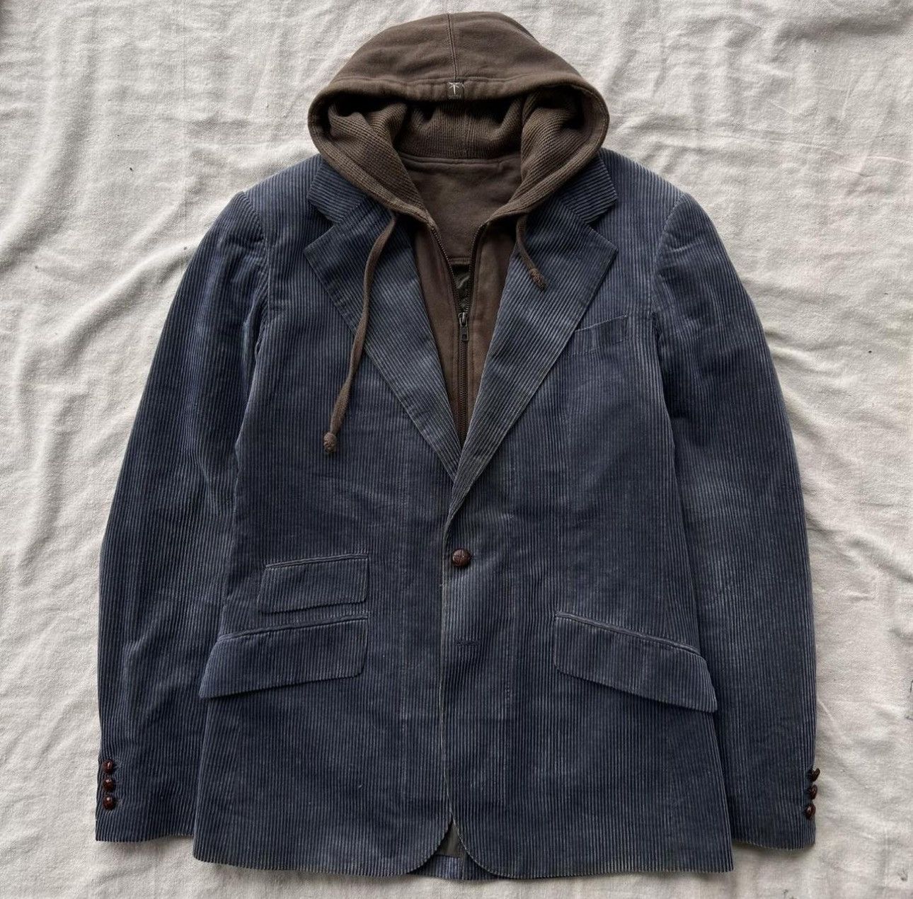 vintage corduroy blazer with built in thermal hoodie brown