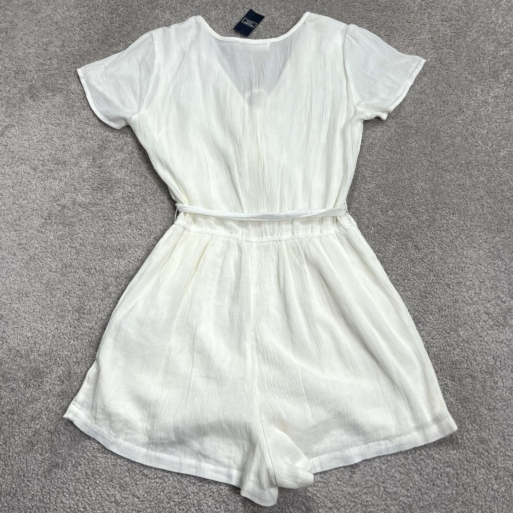 Abercrombie & Fitch Abercrombie & Fitch Romper Women MT Medium Tall White Floral Embroidered Cotton Blend Pockets NWT Flaw Size 32" / US 10 / IT 46 - 6 Thumbnail