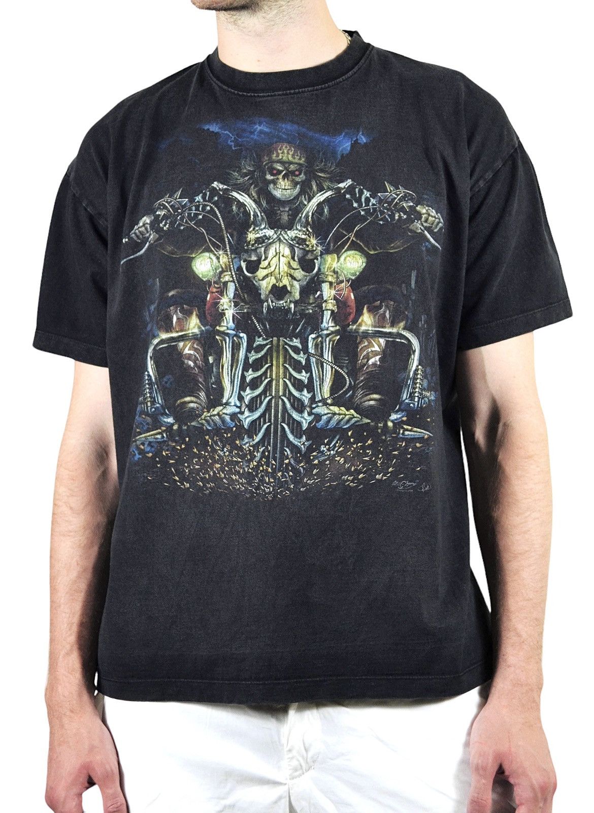 Vintage Rock Vintage Faded Biker Skull Graphic Tee 90s Size US XL / EU 56 / 4 - 1 Thumbnail