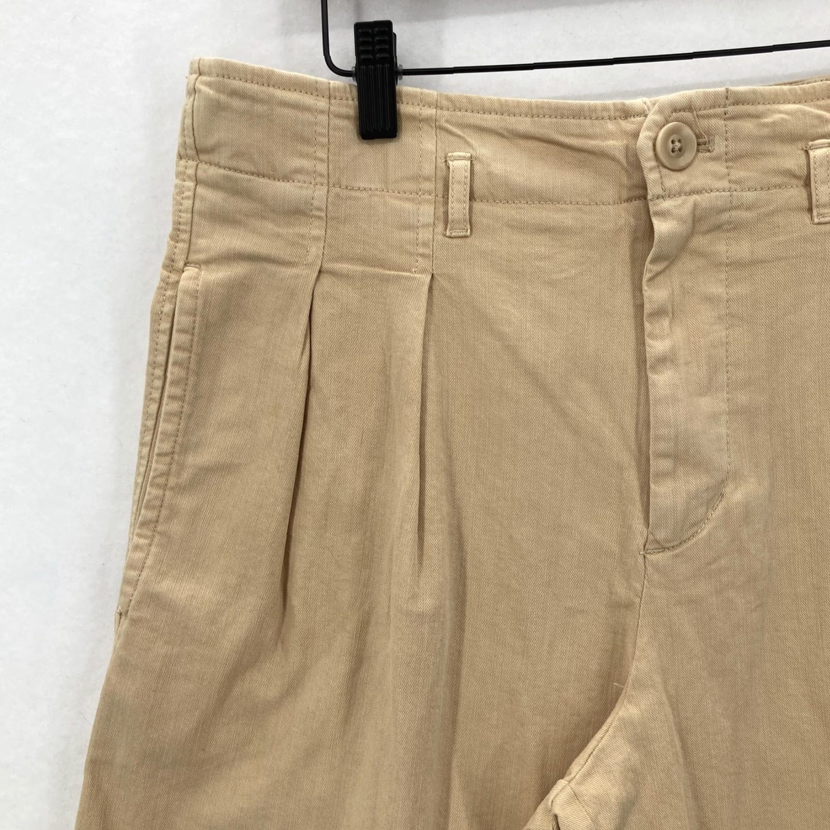 Vintage Maeve Pants Womens 10 Beige Wide Leg Pleated Crop Stretch Twill Front Pockets Zip Button Preppy Workwear Casual Size 32" / US 10 / IT 46 - 3 Thumbnail