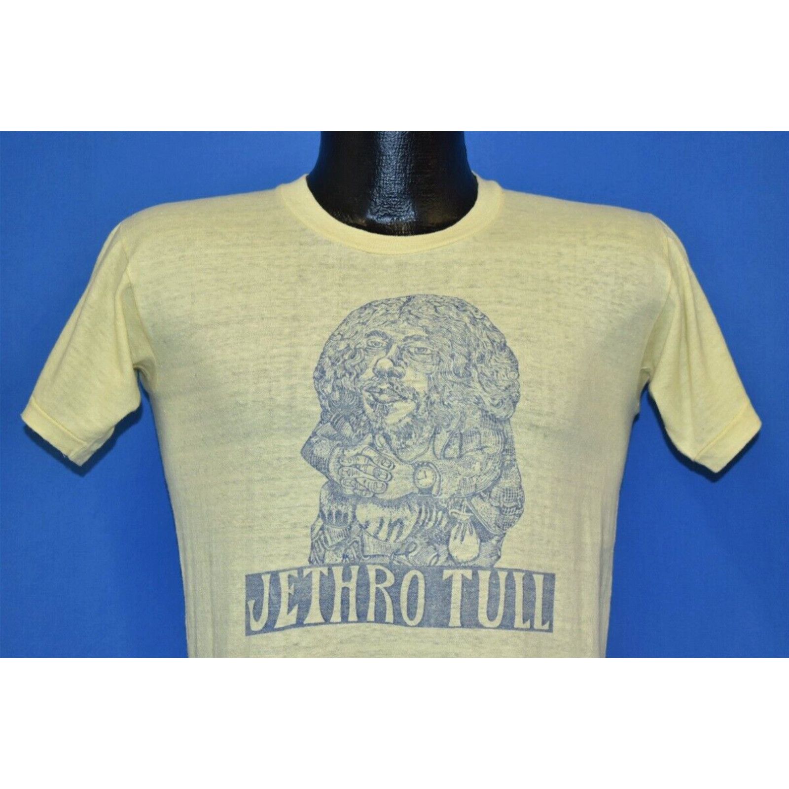 image of Vintage 60S Jethro Tull Stand Up Album Cover Woodcut Yellow T-Shirt Small S in White, Men's