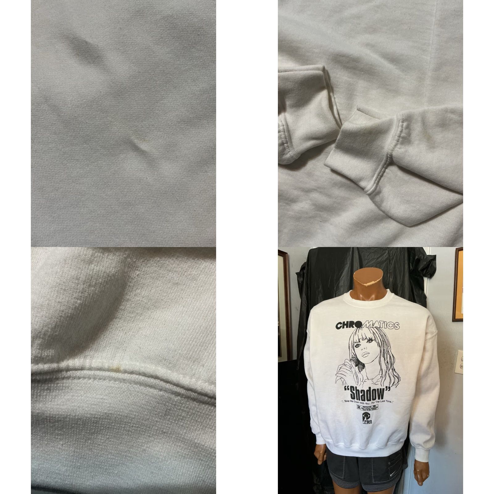 Gildan VINTAGE Chromatics Shadow Take Me Down With You Last Time Johnny Jewel Sweatshirt XL Unisex Adults White Pullover Fleece Sweatshirt Pink Accent? Size US XL / EU 56 / 4 - 9 Thumbnail