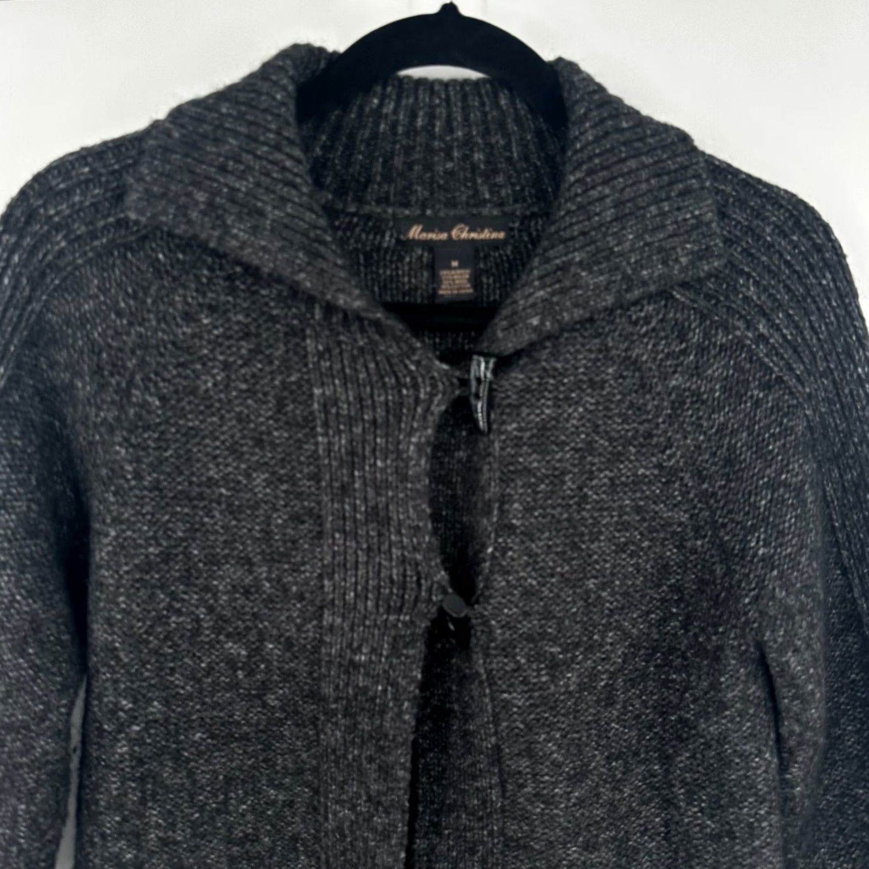 Vintage Marisa Christina Cardigan Women Charcoal Grey Wool Blend Fringe Toggle Knit 3/4 Sleeve Open Front Womens M Fall Winter Spring Knit Style Size M / US 6-8 / IT 42-44 - 2 Thumbnail