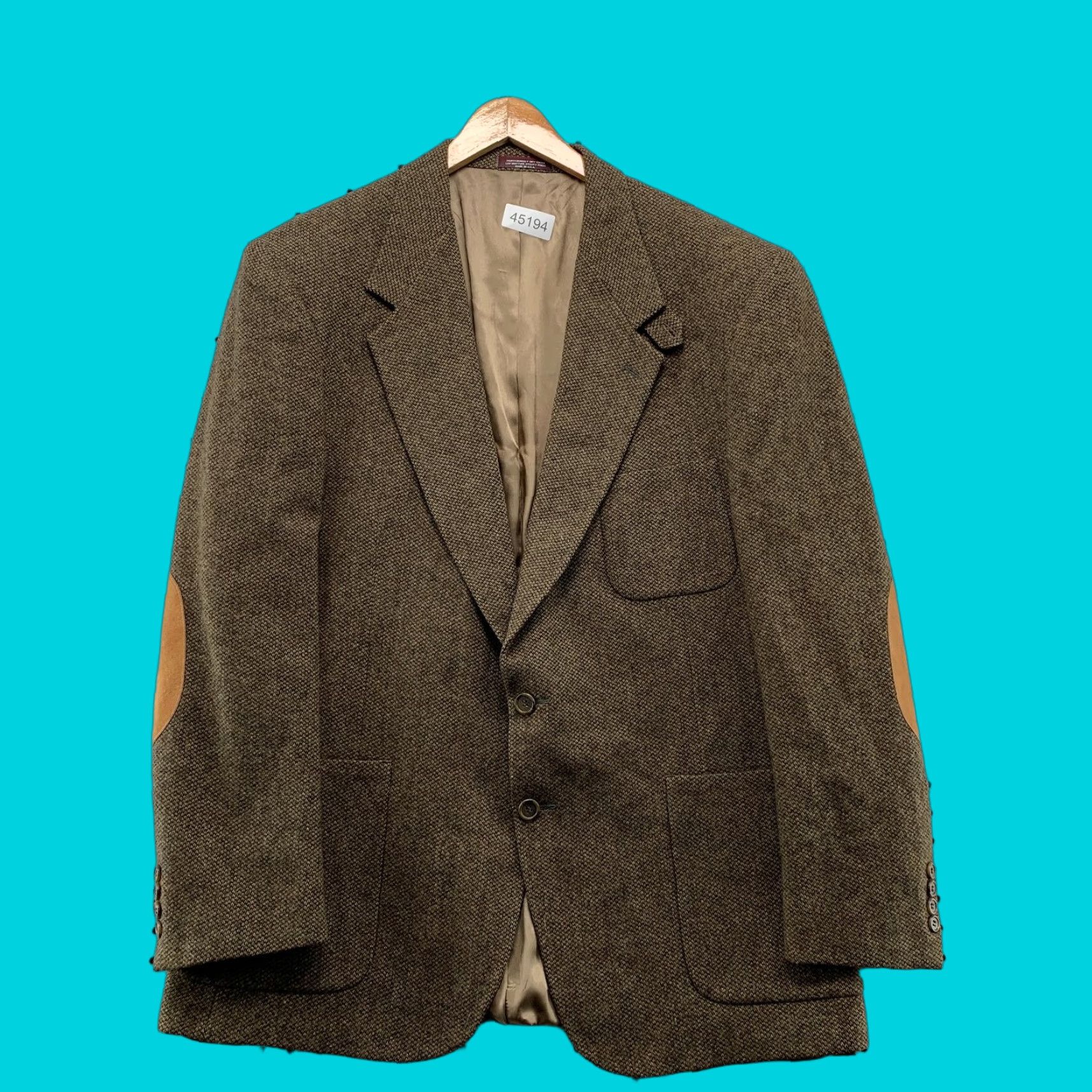 Evan Picone VINTAGE Evan Picone Blazer Mens 46L Wool Tweed Brown Elbow Patches Union USA Jacket Blazer Notch Two-Button Front Vintage Mens 46 Brown Tweed Wool VIP Size 46R - 1 Thumbnail