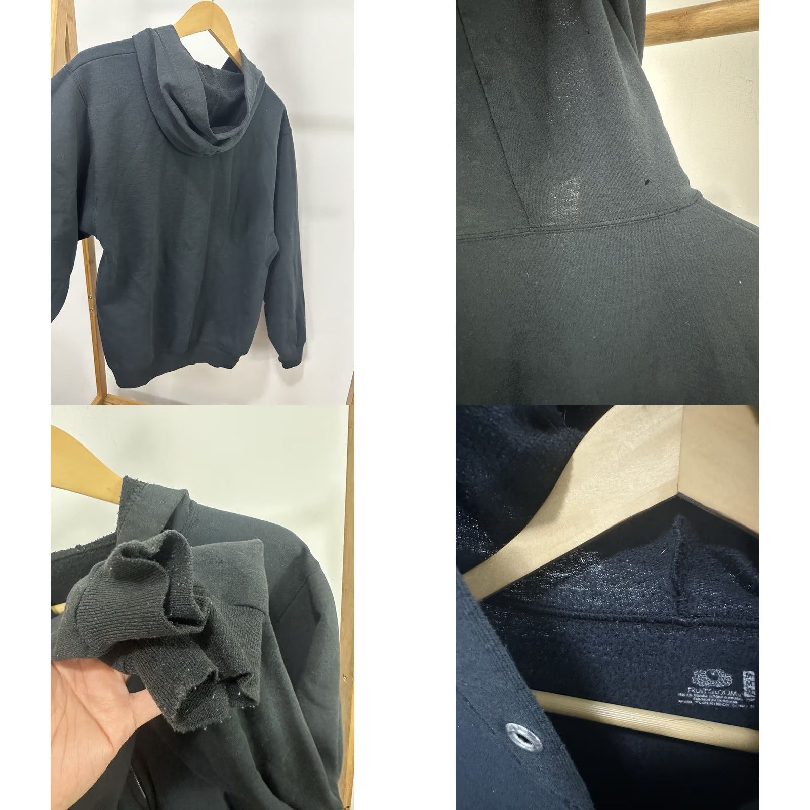 Fruit Of The Loom VTG Faded Grunge Distressed Worn Full Zip Hoodie Sweatshirt Size M Mens Black Full Zip Grunge Distressed Worn VTG Hoodie Sweatshirt M Black Mens Size US M / EU 48-50 / 2 - 8 Thumbnail