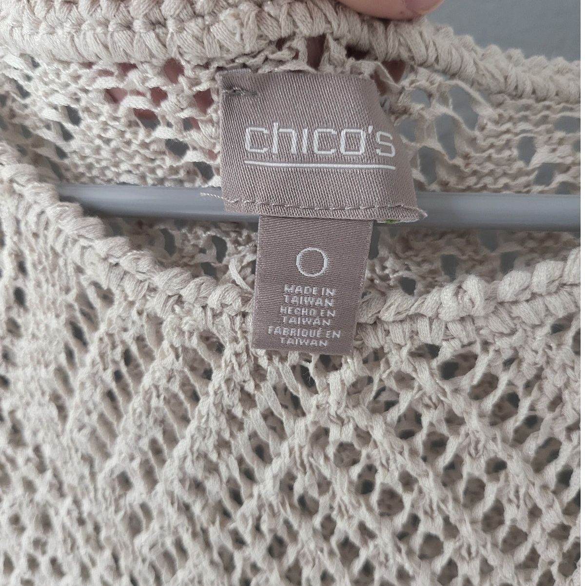 Other Chico's Beige Crochet Short Sleeve Top - Size 0 (S/4) Size S / US 4 / IT 40 - 3 Thumbnail