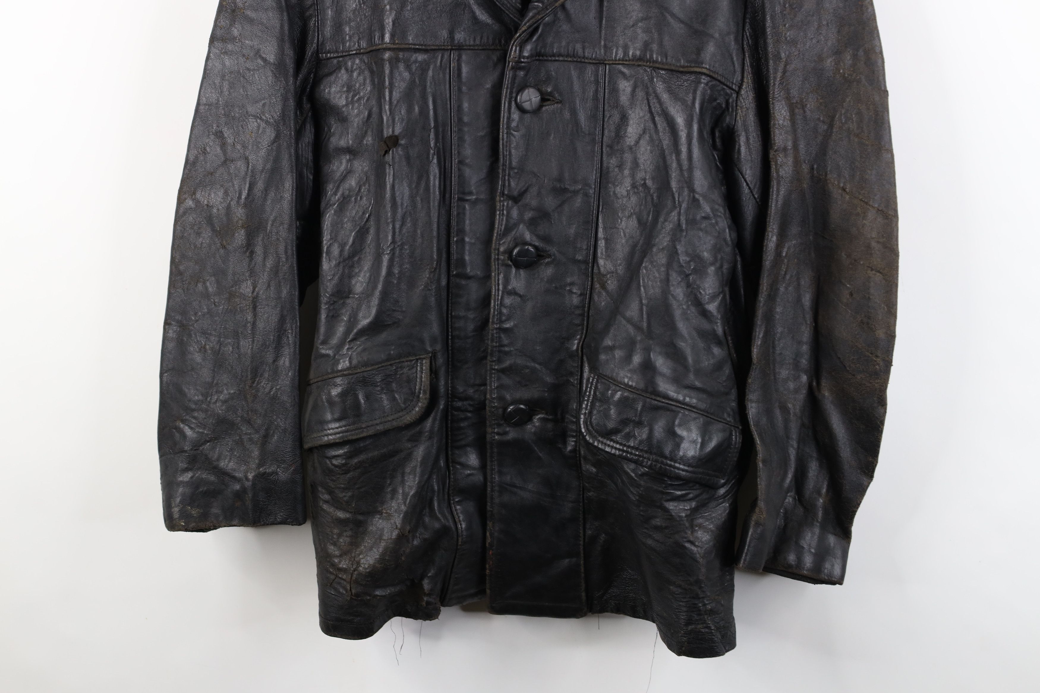 Vintage Vintage 70s Streetwear Leather Button Jacket Coat Black Size US S / EU 44-46 / 1 - 3 Thumbnail