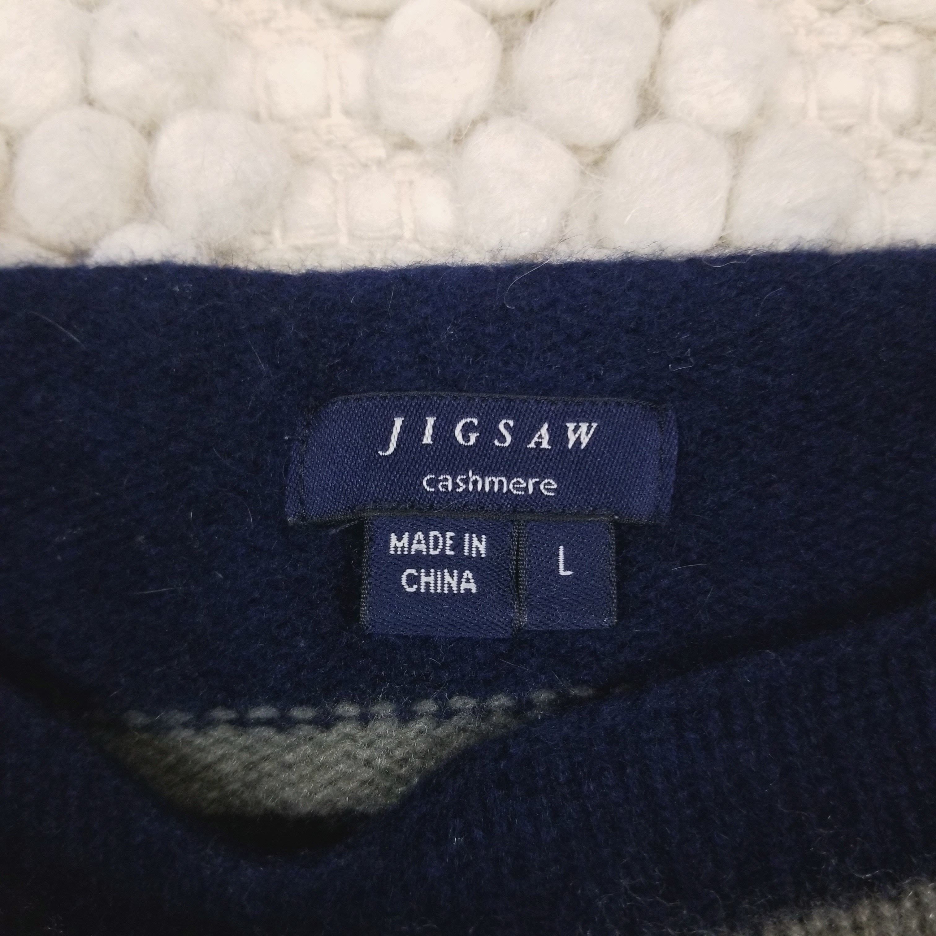 Jigsaw Edie Cashmere Sweater Navy Blue Gray Stripe Size L / US 10 / IT 46 - 7 Thumbnail