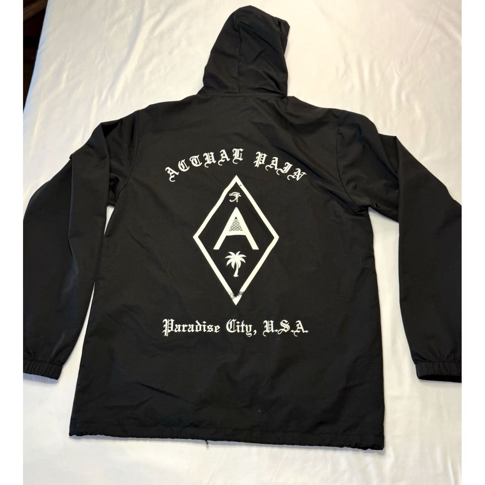 Paradise Actual Pain Jacket Hooded Button Paradise City California Men’s M Black Nylon Baseball City Mens Medium - READ Size US M / EU 48-50 / 2 - 6 Thumbnail
