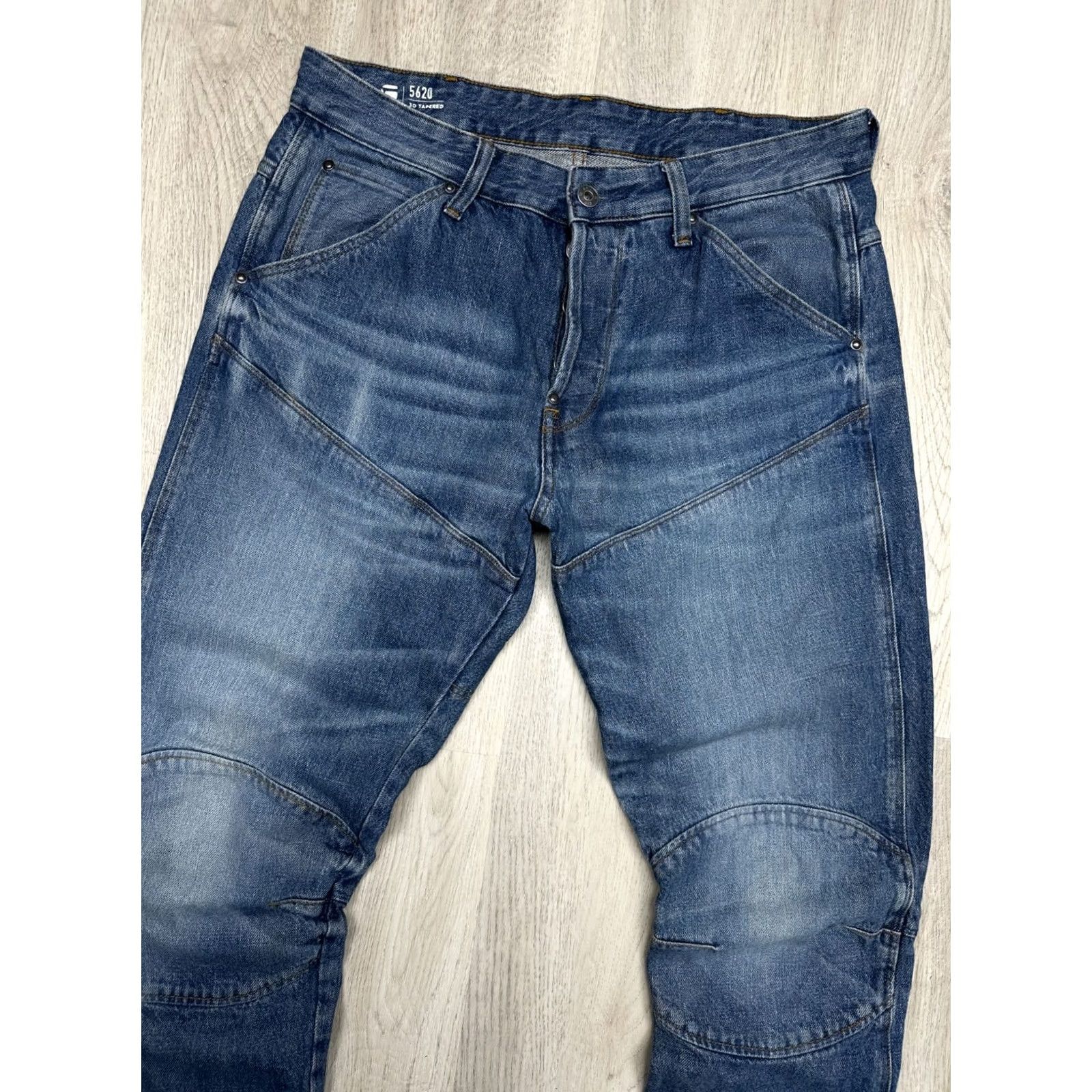 G Star Raw 5620 3D Tapered Denim Double Knee Pants Jeans Blue Size