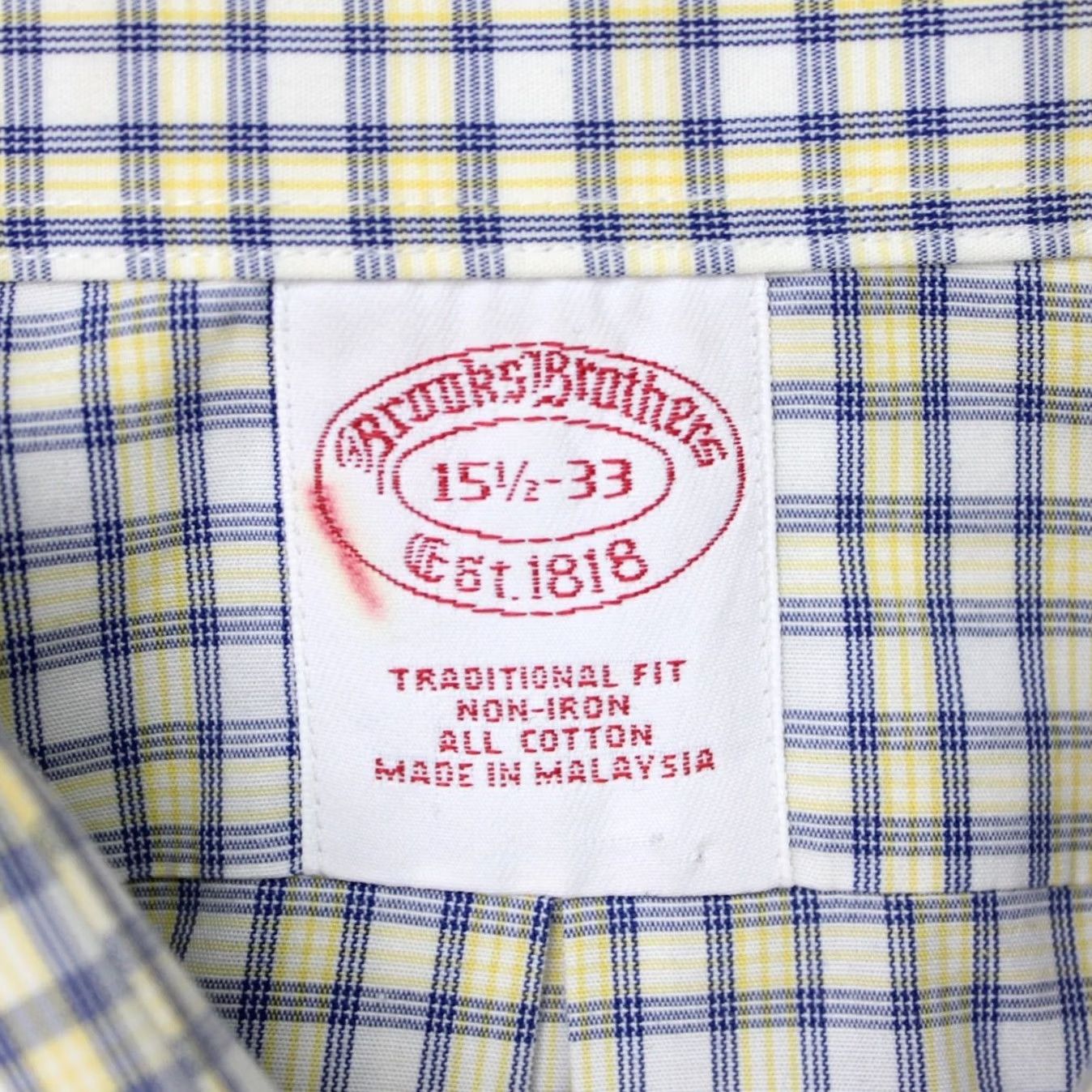 Brooks Brothers Brooks Brothers Shirt Men 15.5 33 Yellow/Blue Check Non-Iron 100% Cotton Dress Shirt Regular Fit Size US L / EU 52-54 / 3 - 6 Thumbnail