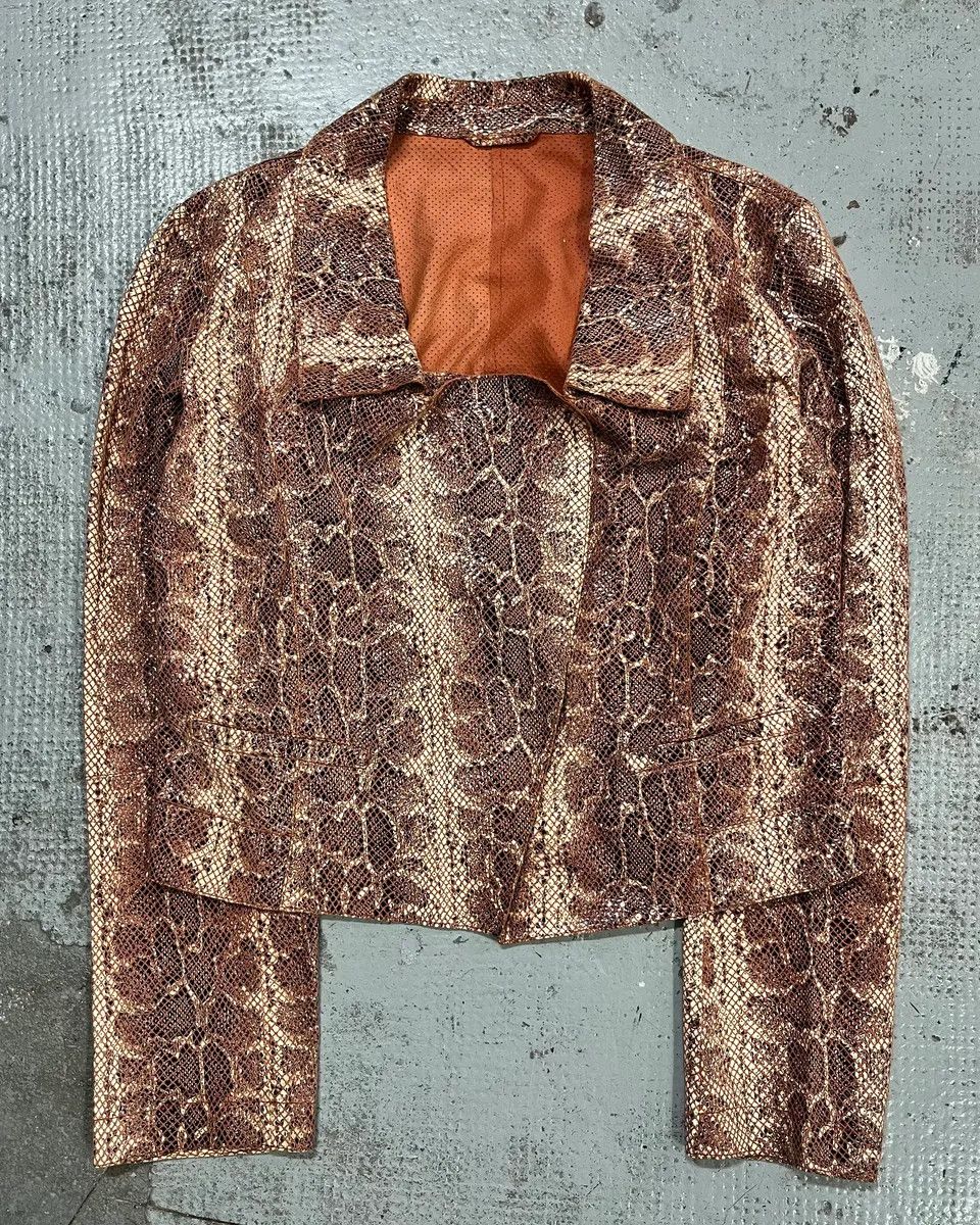Emporio Armani AW2019 Emporio Armani Snakeskin Effect Pink Leather Jacket Size S / US 4 / IT 40 - 4 Thumbnail