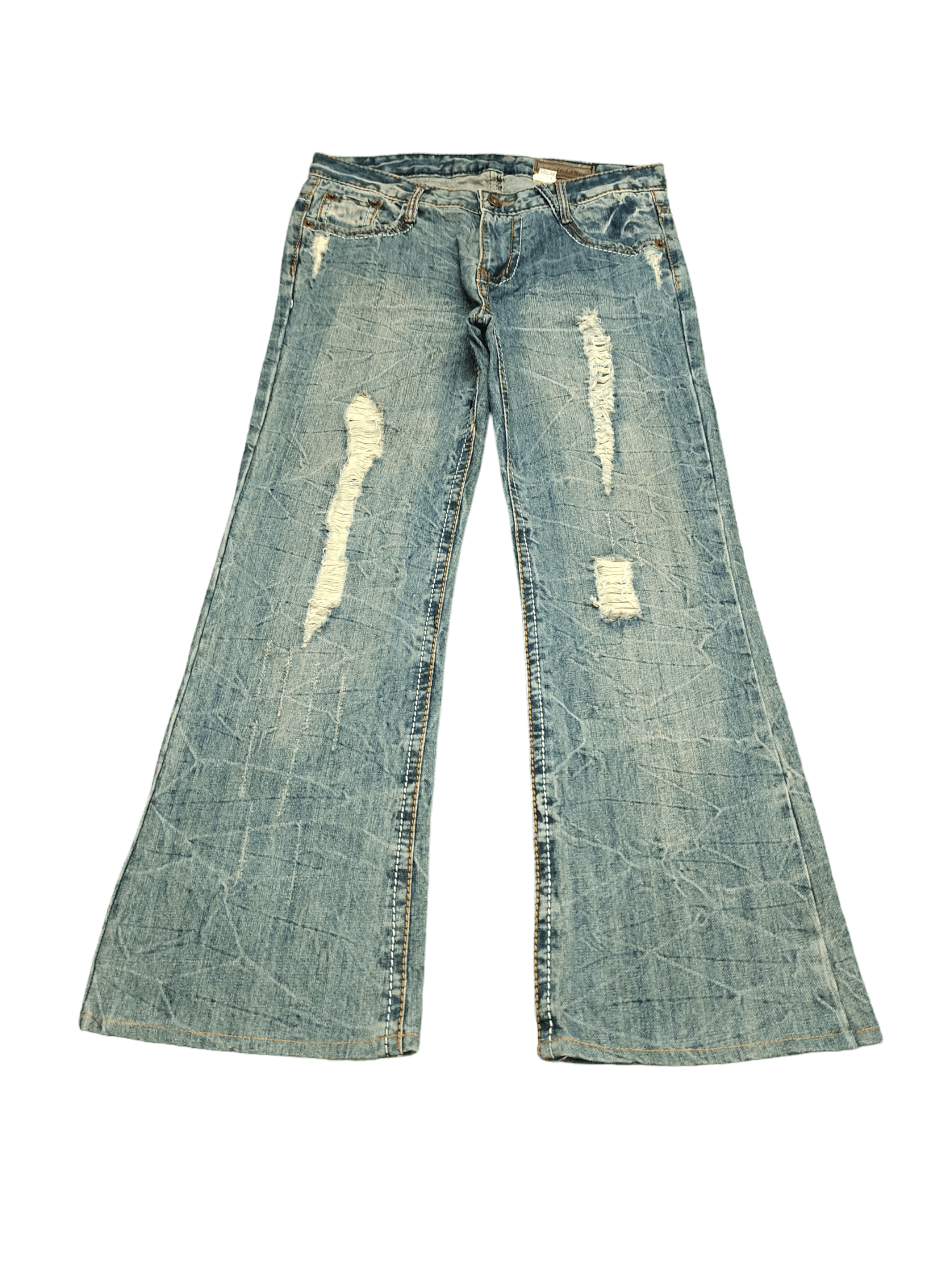 If Six Was Nine Flare Baggy Jean Agate Label Wings Distress Bootcut Wide Leg Size US 34 / EU 50 - 10 Thumbnail