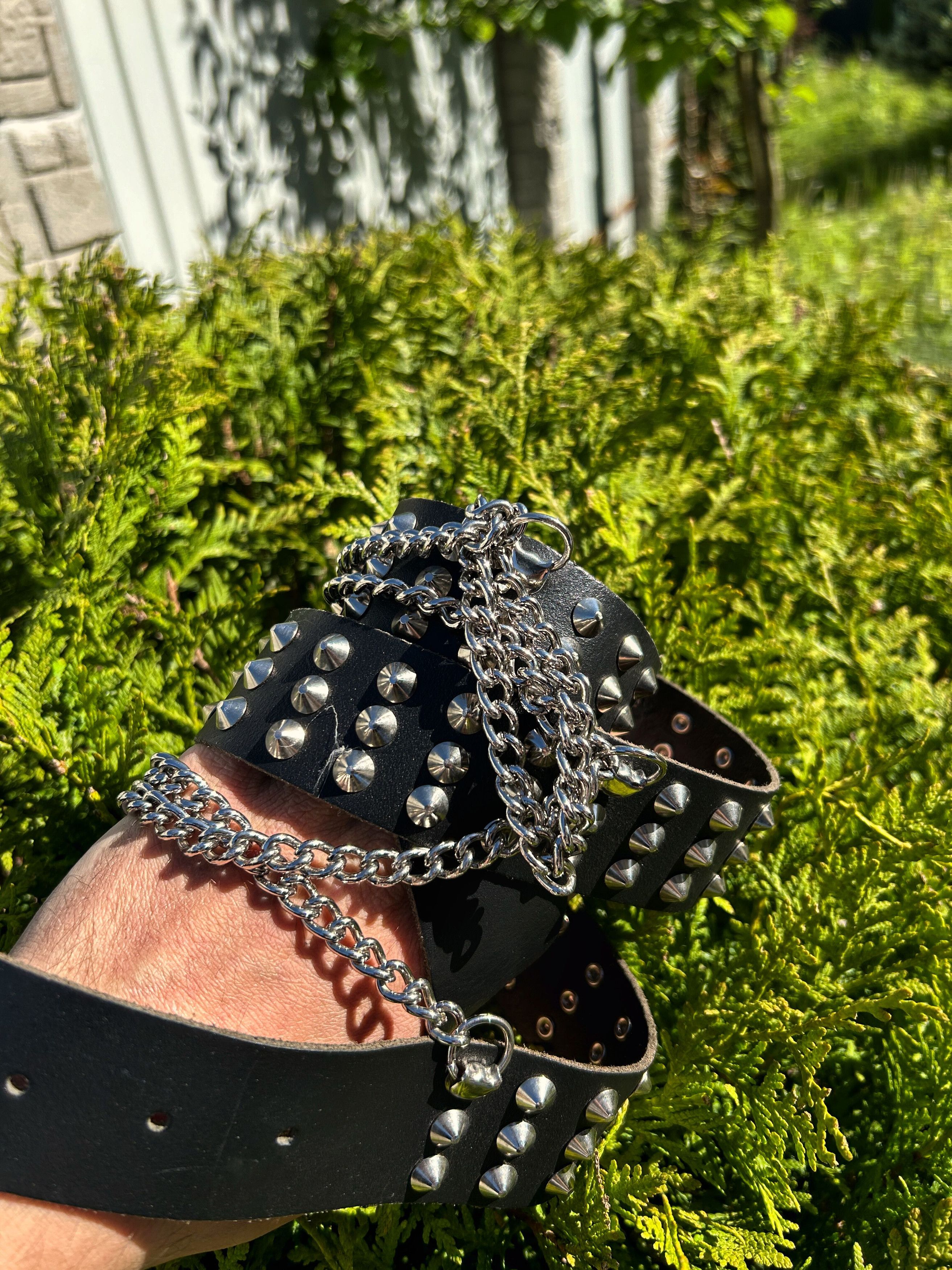 Japanese Brand Vintage Avant Garde Black Leather Belt Hand Drip Punk Style Size ONE SIZE - 4 Thumbnail