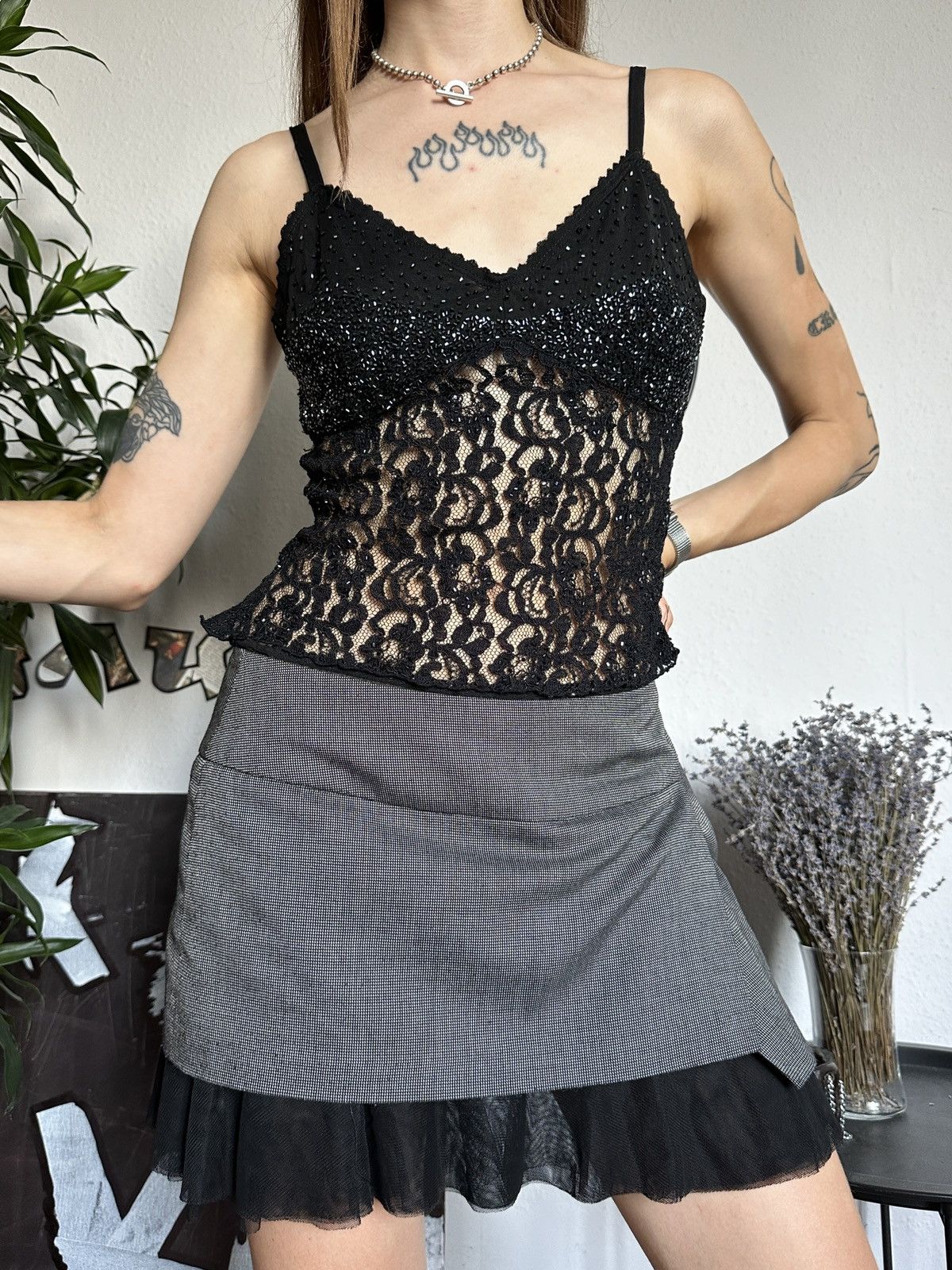 Designer × Vintage Gorgeous Evening Silk Beaded Cami Top Bustier Blouse Size S / US 4 / IT 40 - 5 Thumbnail