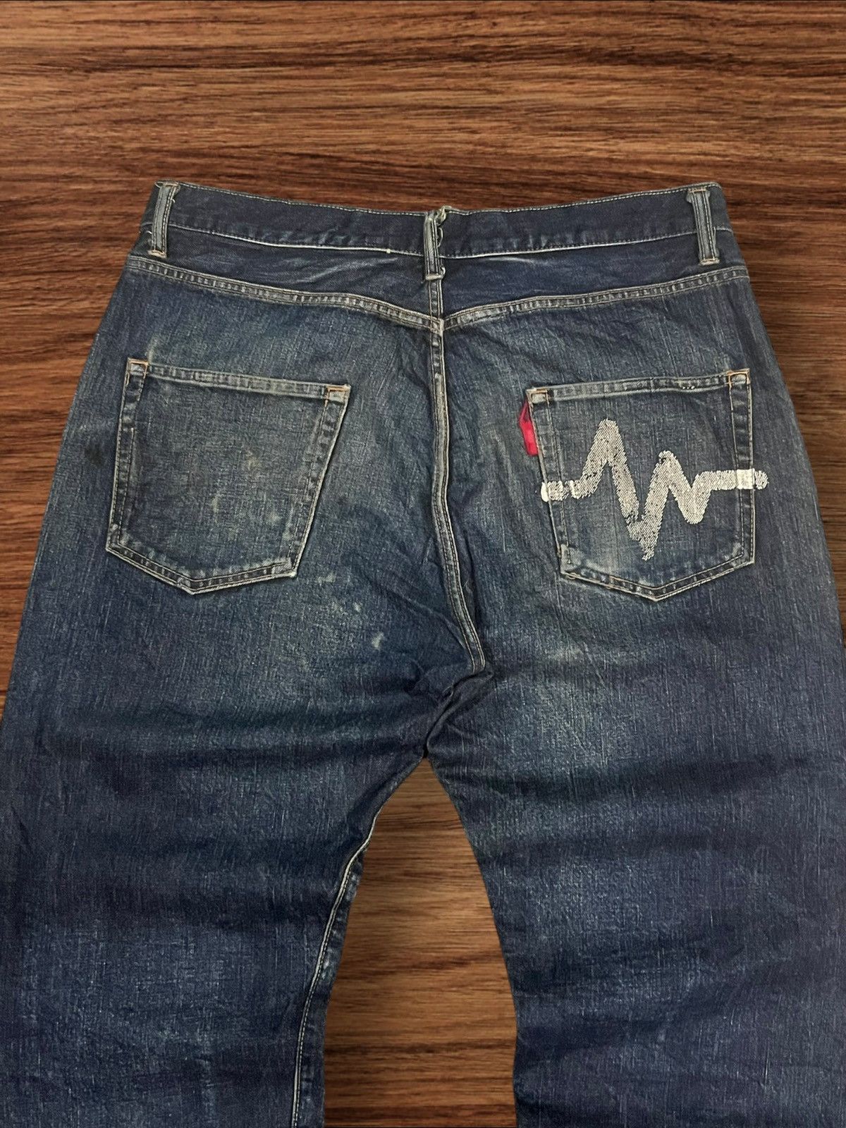 WHIZ LIMITED Whiz Limited Mud Indigo Washed Distress Selvedge Loose Jeans Size US 33 - 7 Thumbnail
